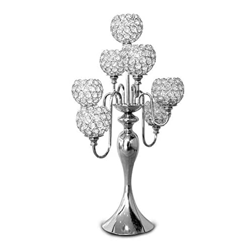 7-Piece Crystal Candle Holders Set - Elegant Glass Ball Candlesticks for Dining Table, Wedding Centerpieces, Halloween Decor & Home Decorations - Perfect for Romantic Dinners, Holiday Parties & Special Events