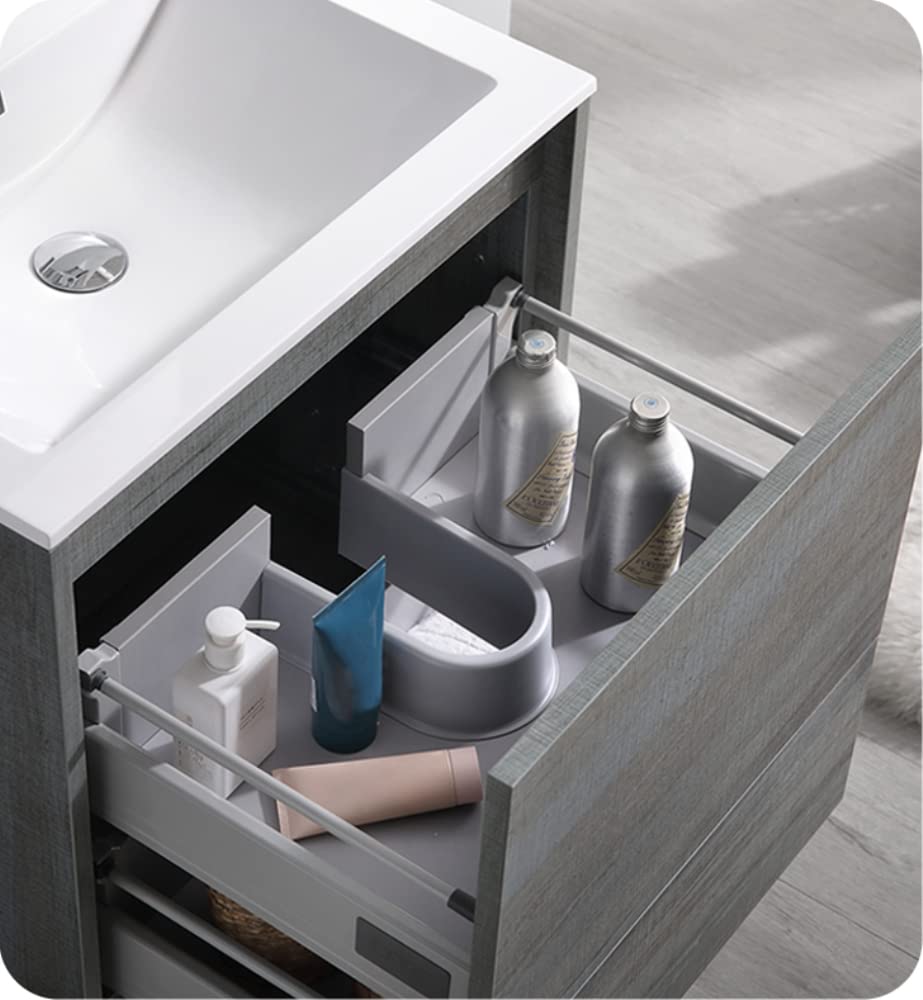 Fresca Catania 24 Inch Modern Wall Mounted Bathroom Vanity in Ocean Gray - Sleek Storage Cabinet for Small Bathrooms (Sink Not Included) | Perfect for Powder Rooms, Guest Baths & Contemporary Home Decor