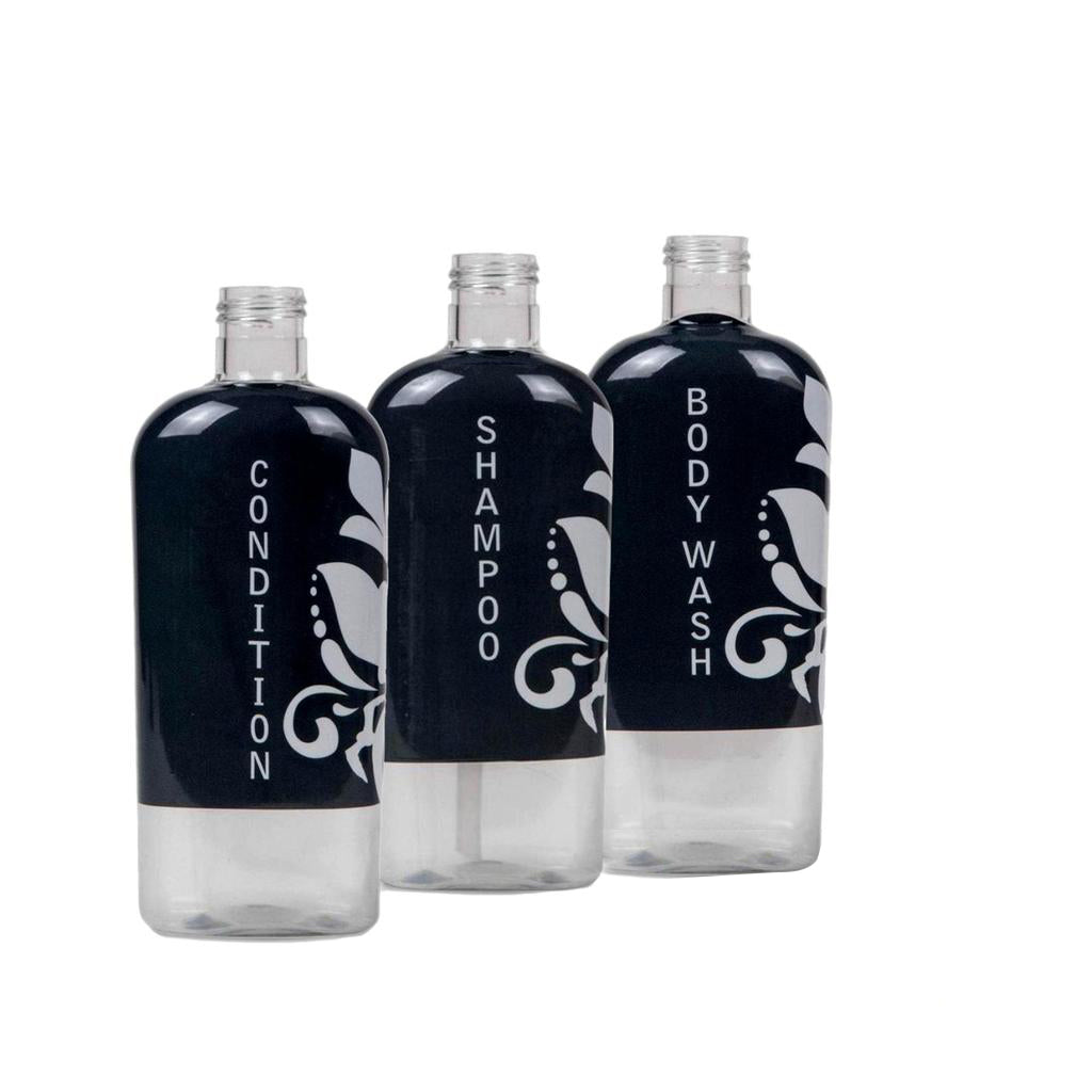 Aquamenities Grey Replacement Bottles for Shampoo, Conditioner & Soap Dispensers – Perfect for Hotels, Spas & Salons