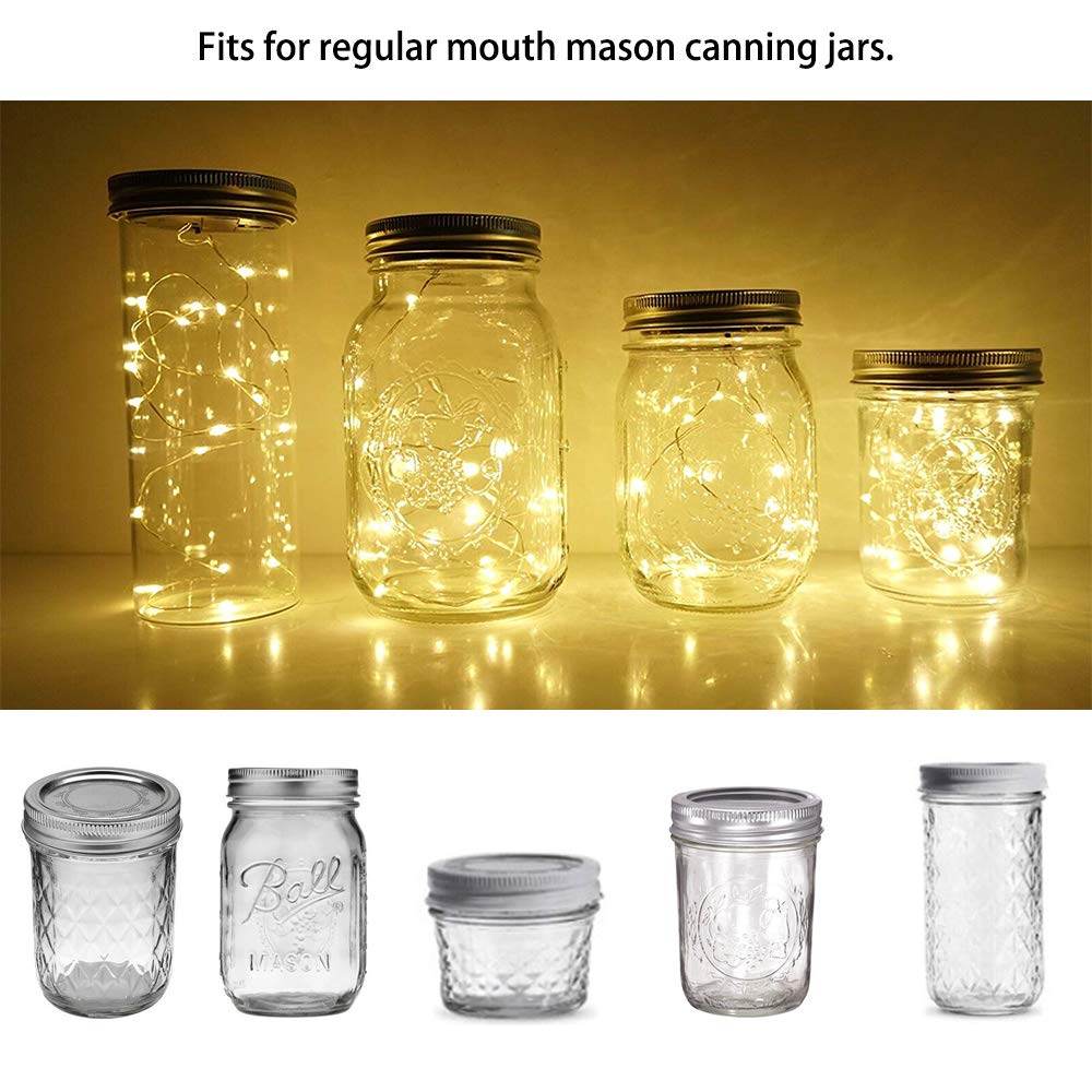SunKite Solar Mason Jar Lid Lights [Updated 2023] - 6 Pack 15 LED Waterproof Fairy String Lights with Hooks for Outdoor Decor | Warm White Solar-Powered Firefly Lights for Garden, Patio, Wedding & Easter Decorations