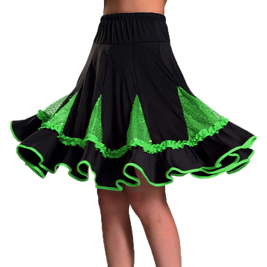 REETAN Sequins Short Dance Skirts for Women & Girls - Sparkly Ballroom, Latin, Party Layered Skirt - Perfect for Dance Performances, Competitions & Costume Parties