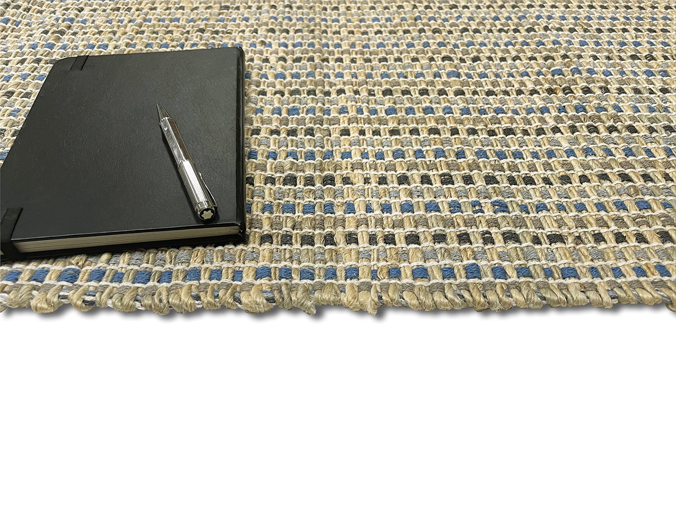 Handmade Manila Hemp & Cotton Natural Fiber Rug – Easy Maintenance, 8' x 10' Ocean Blue – Perfect for Living Room, Bedroom & Family Room Floors | Eco-Friendly Home Decor for Coastal & Boho Style Interiors