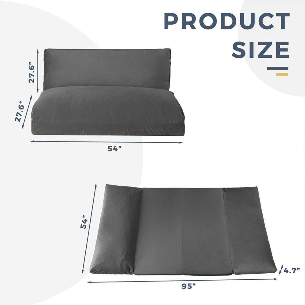MAXYOYO Velvet Bean Bag Folding Sofa Bed for Adults - Dark Grey Washable Cover - Perfect for Living Room, Bedroom & Dorm Room Lounging