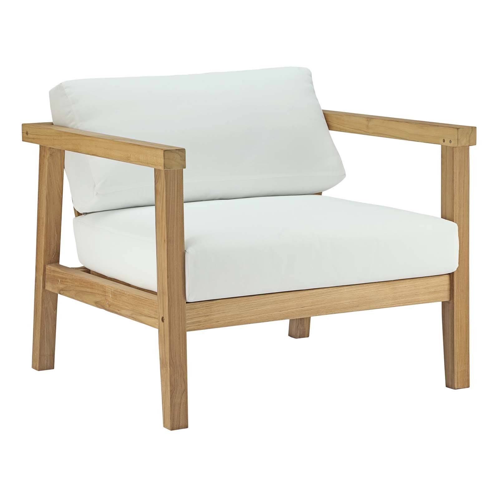 Modway EEI-3109-NAT-WHI-SET Bayport Outdoor Patio Teak Furniture Set - 2 Armchairs, 2 Ottomans, Loveseat & Coffee Table in Natural White - Perfect for Garden, Poolside & Backyard Relaxation