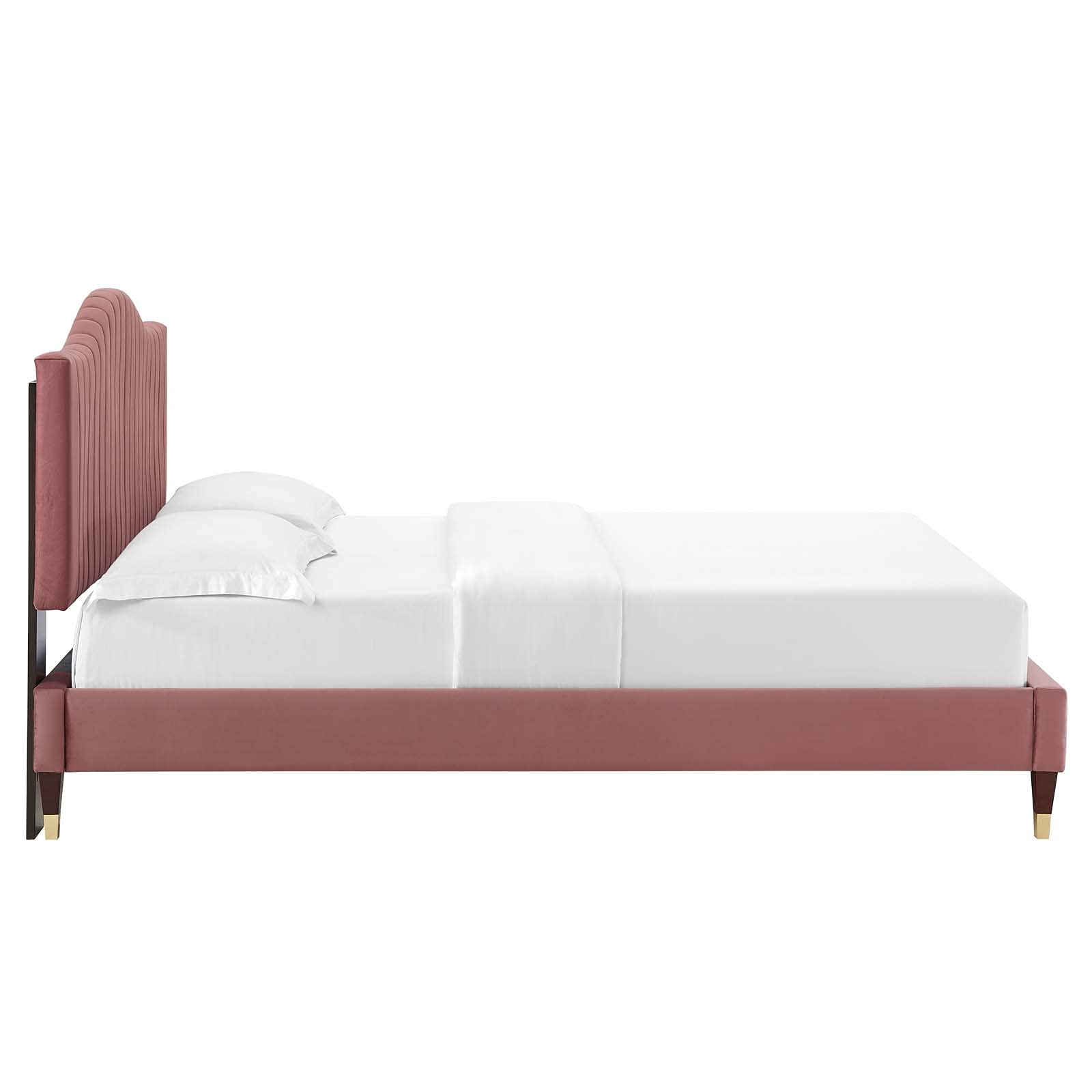 Modway Juniper Queen Size Platform Bed Frame in Dusty Rose - Modern Minimalist Bedroom Furniture for Small Spaces & Guest Rooms
