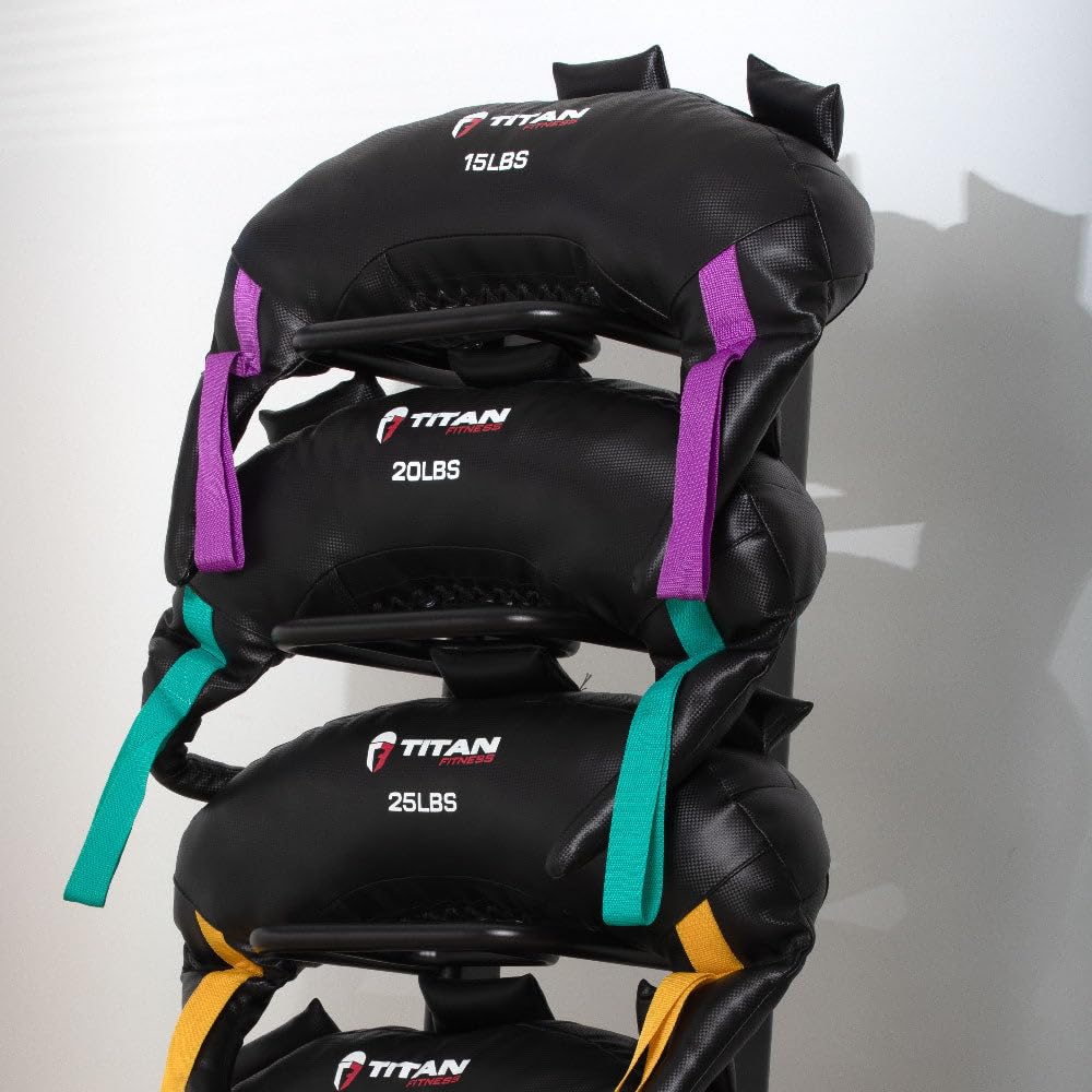 Titan Fitness Functional Swing Bag Storage Rack - Heavy Duty Gym Equipment Organizer for 5 Bags | Perfect for Home Gym, CrossFit & Cardio Workout Storage | Space-Saving Power Bag Rack for Fitness Accessories