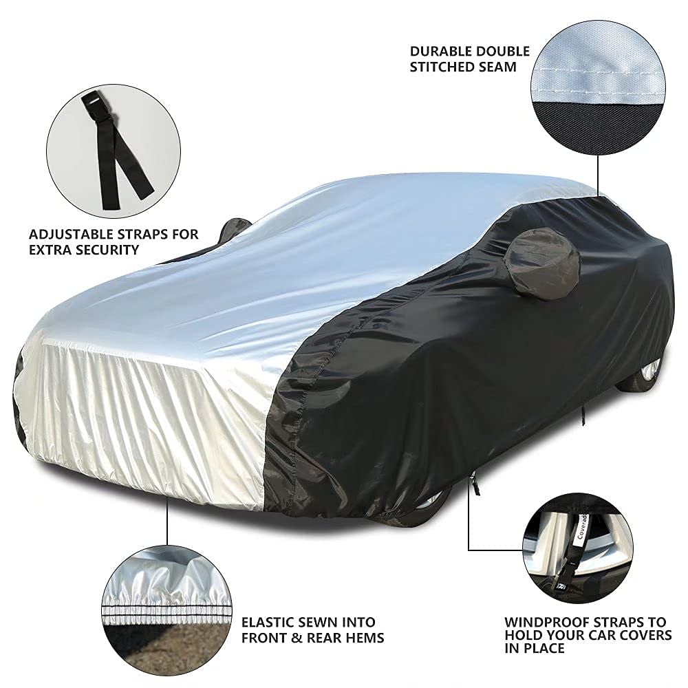 Waterproof All-Weather Car Cover for Outdoor Protection - Rain, Sun & Snow Resistant with PU Sealed Tape - Universal Fit for Sedans (201