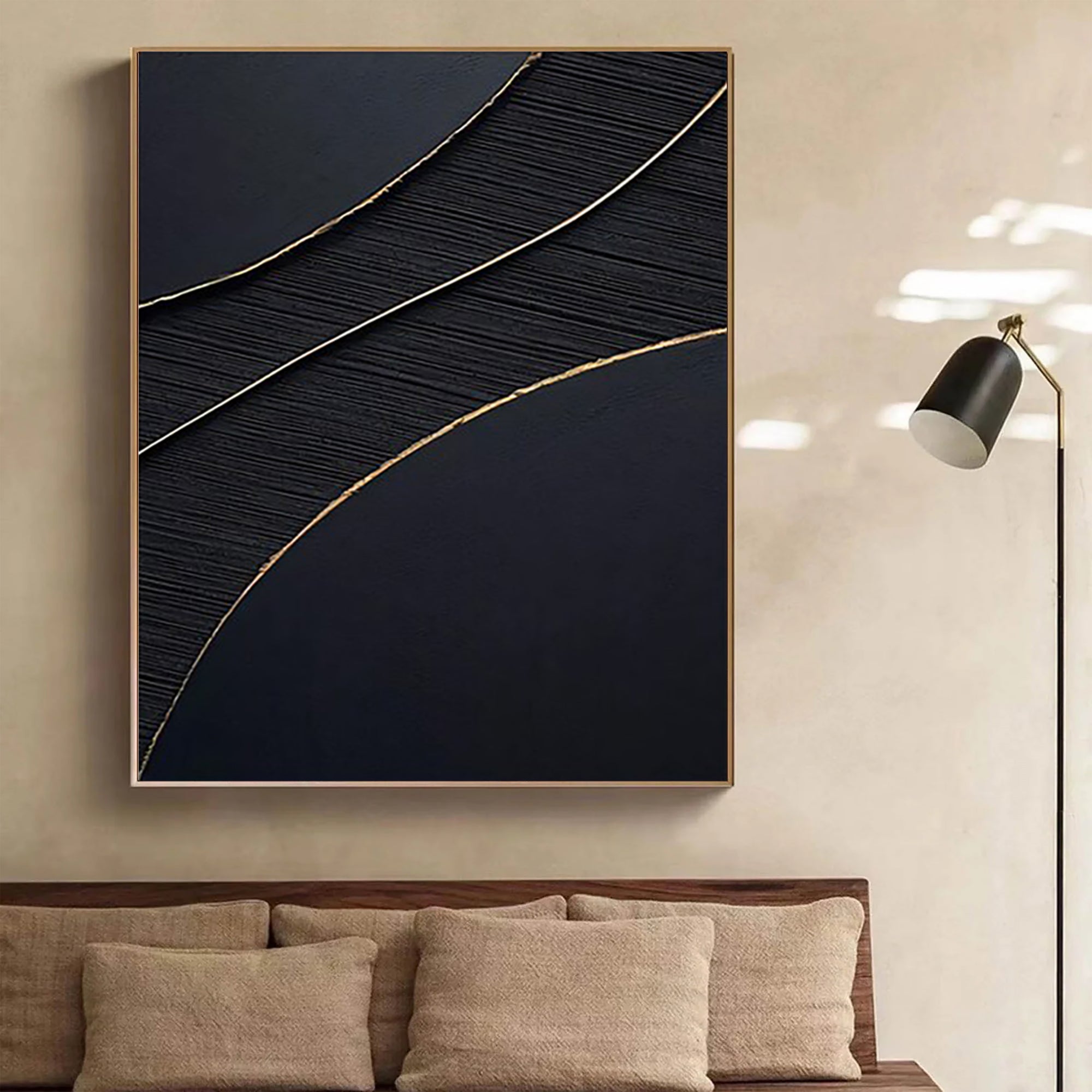 Black Gold Minimalist Textured Abstract Wall Art Painting #MZ049 - Perfect for Modern Home & Office Decor