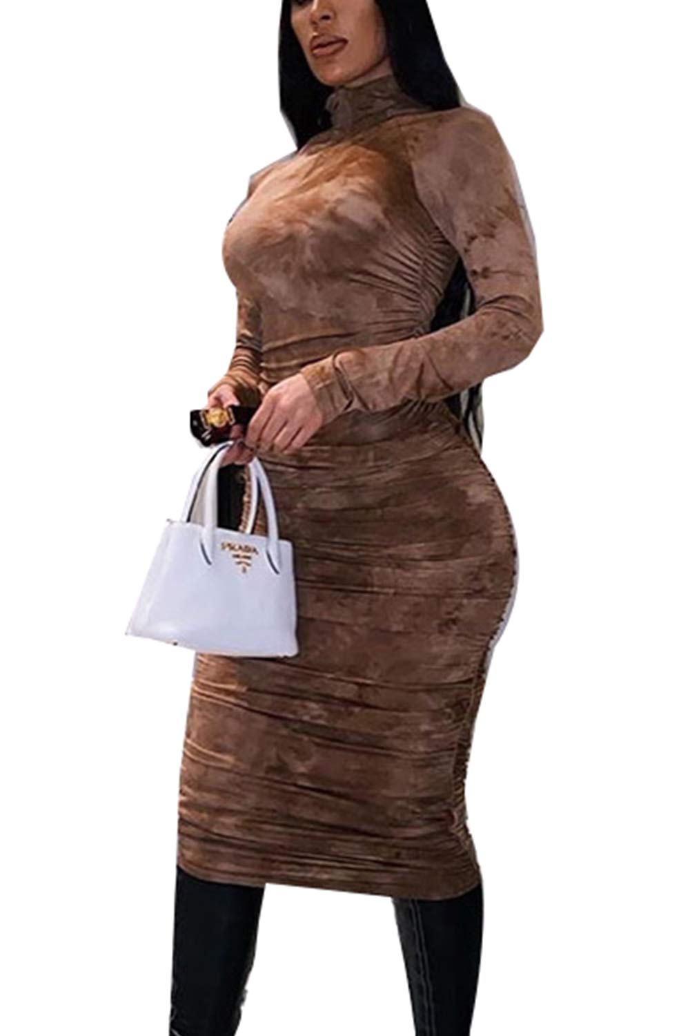 Women's Tie Dye Bodycon Dress Long Sleeve Skinny Midi Dress for Fall | Sexy Clubwear & Party Outfit | Perfect for Night Out, Date Night, and Special Occasions