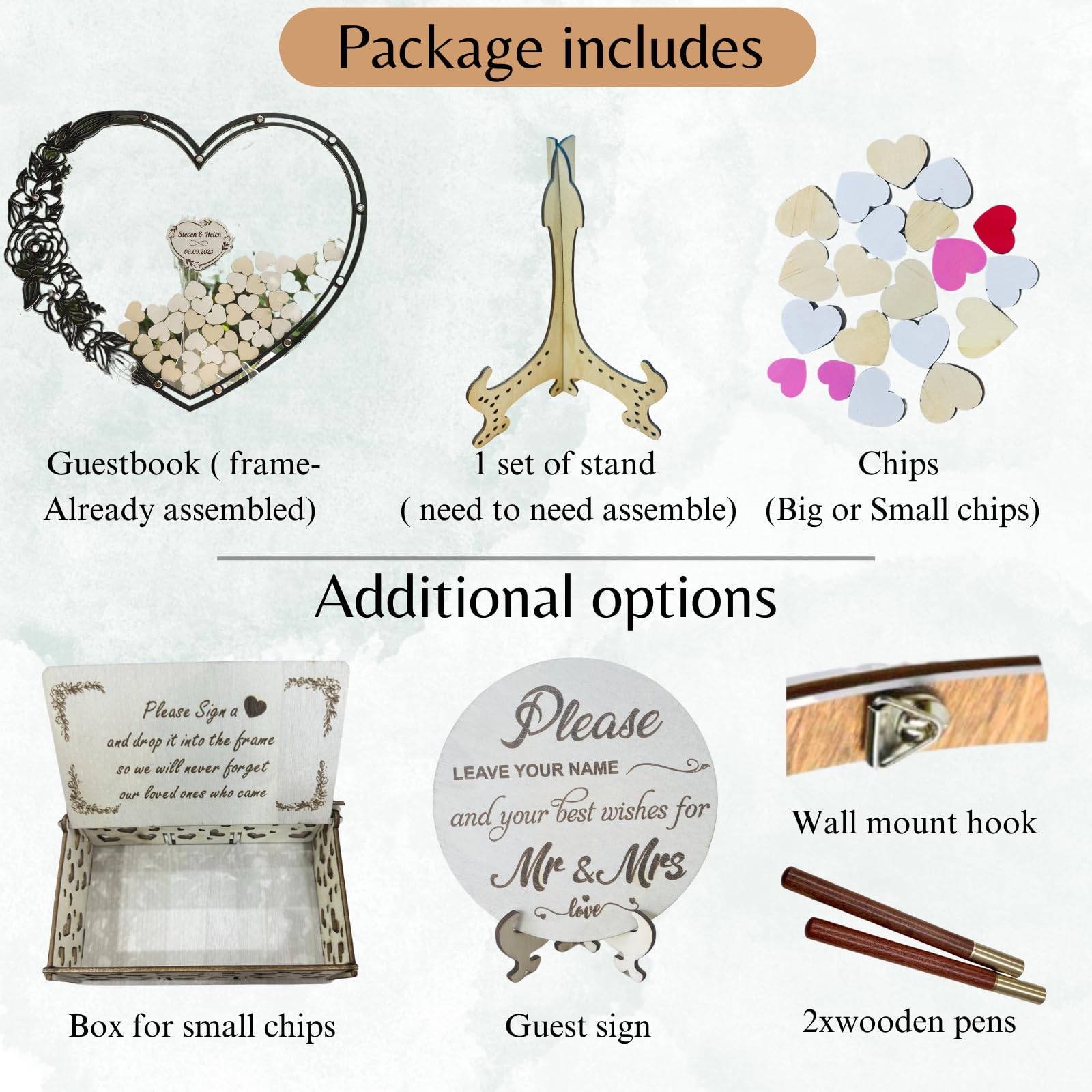 Personalized Heart-Shaped Wedding Guest Book - Unique Alternative Guest Book with Drop Box & Frame - Perfect for Weddings, Anniversaries, and Romantic Events