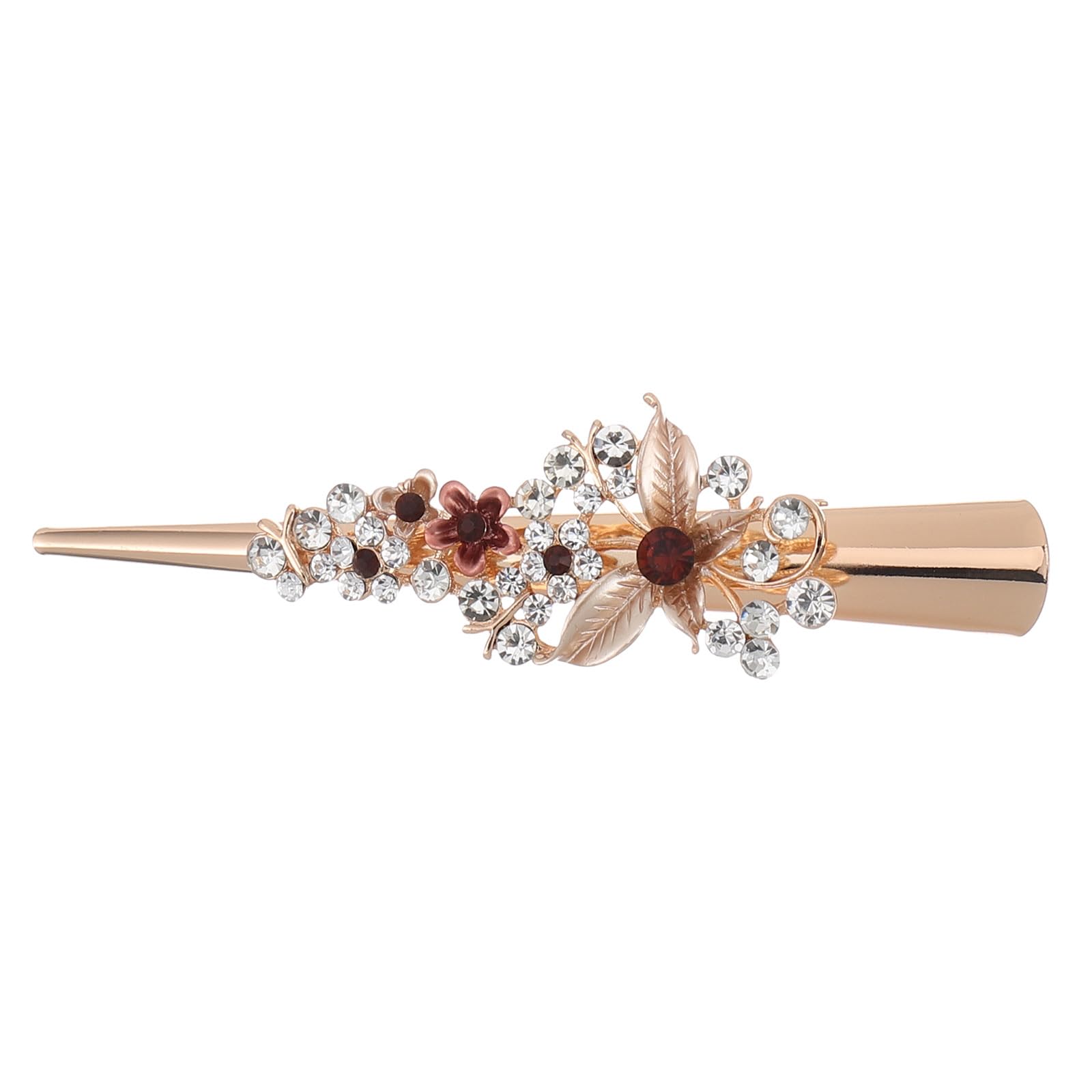 Lurrose Rhinestone Duckbill Hair Clip for Women - Floral Metal Alligator Hairpin, Coffee Color - Perfect for Parties & Weddings