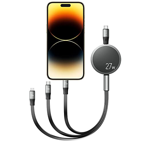 **CAFELE 3-in-1 Retractable USB C Charging Cable - 27W Fast Charger for iPhone 14/13/12, Samsung S23/S22/S21, iPad - Type C/Micro USB/Lightning - Portable Multi-Device Charger for Home, Office & Travel**