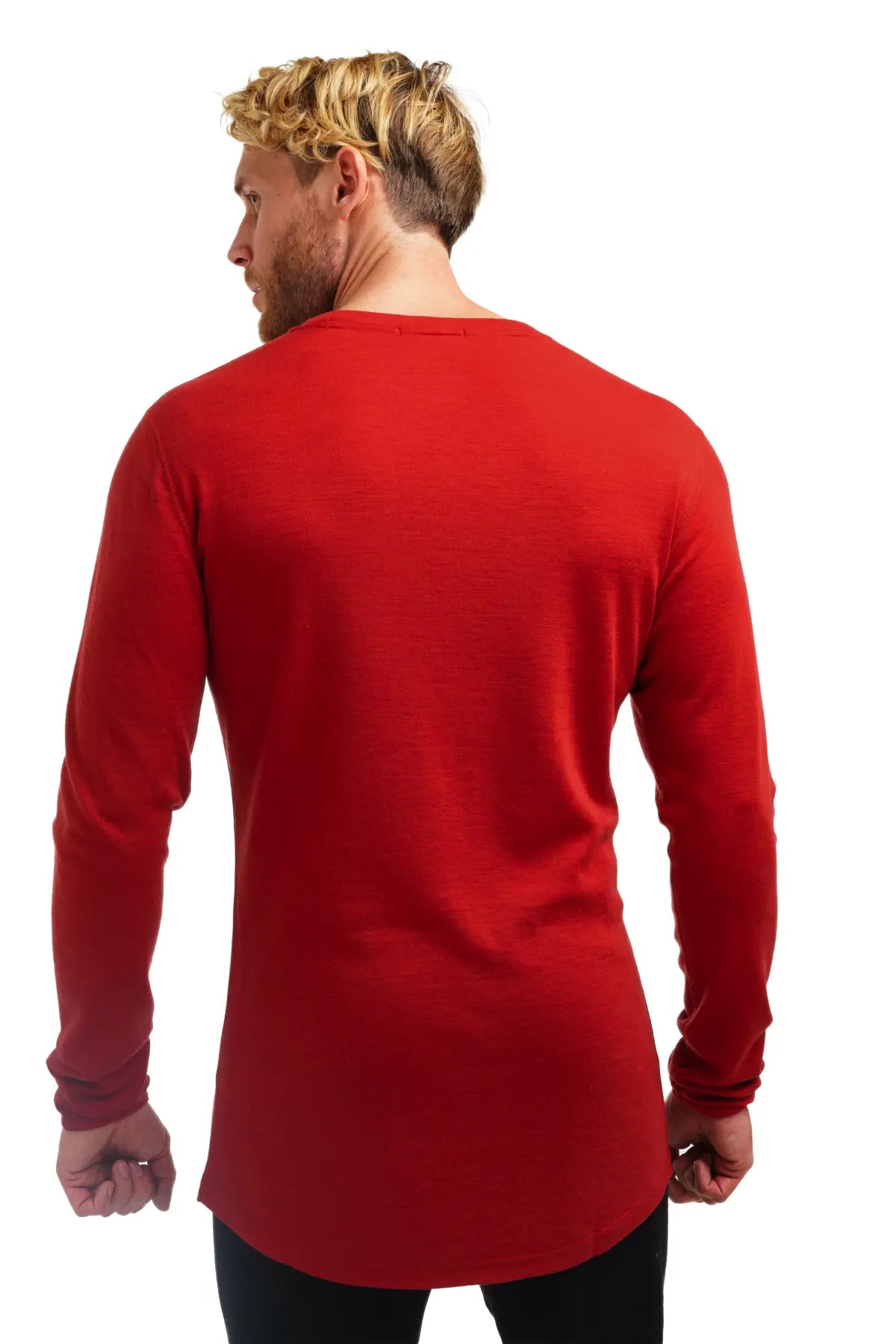 Premium Men's Merino Wool Long Sleeve Base Layer Shirt - 250g Warm Thermal Top in Cherry Red for Hiking, Skiing & Winter Outdoor Activities