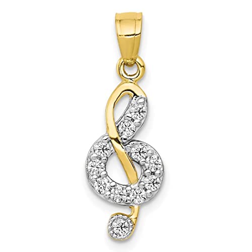 10K Yellow Gold CZ Treble Clef Charm Pendant Necklace - Elegant Musical Jewelry Gift for Women, Musicians & Music Lovers - Perfect for Birthdays, Anniversaries & Special Occasions