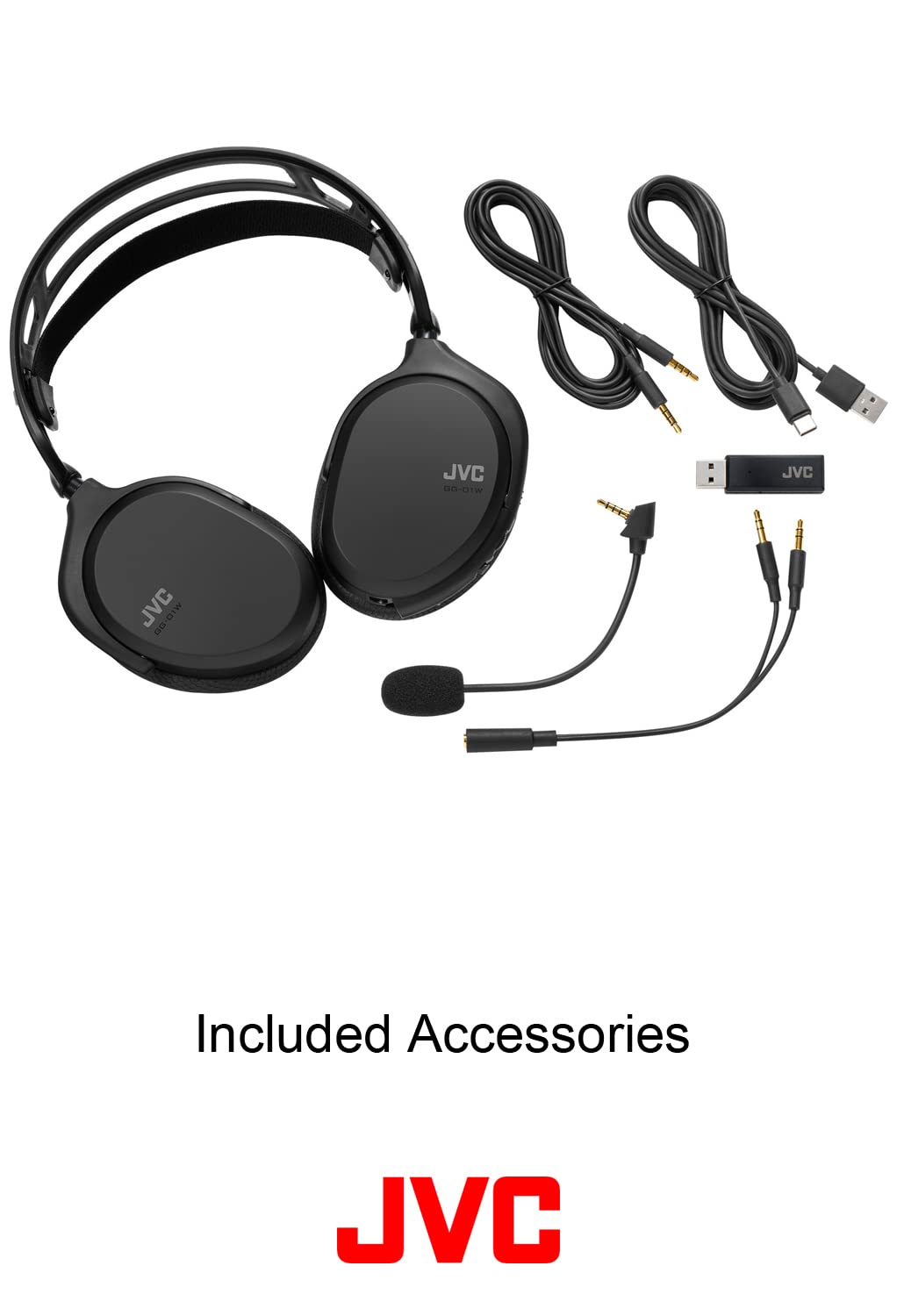 JVC GG01W Ultralight Wireless Gaming Headset - 2.4GHz Low Latency (40ms), 40mm Drivers, Detachable Mic & Cable - Black | Perfect for PC, PS5, Xbox & Mobile Gaming