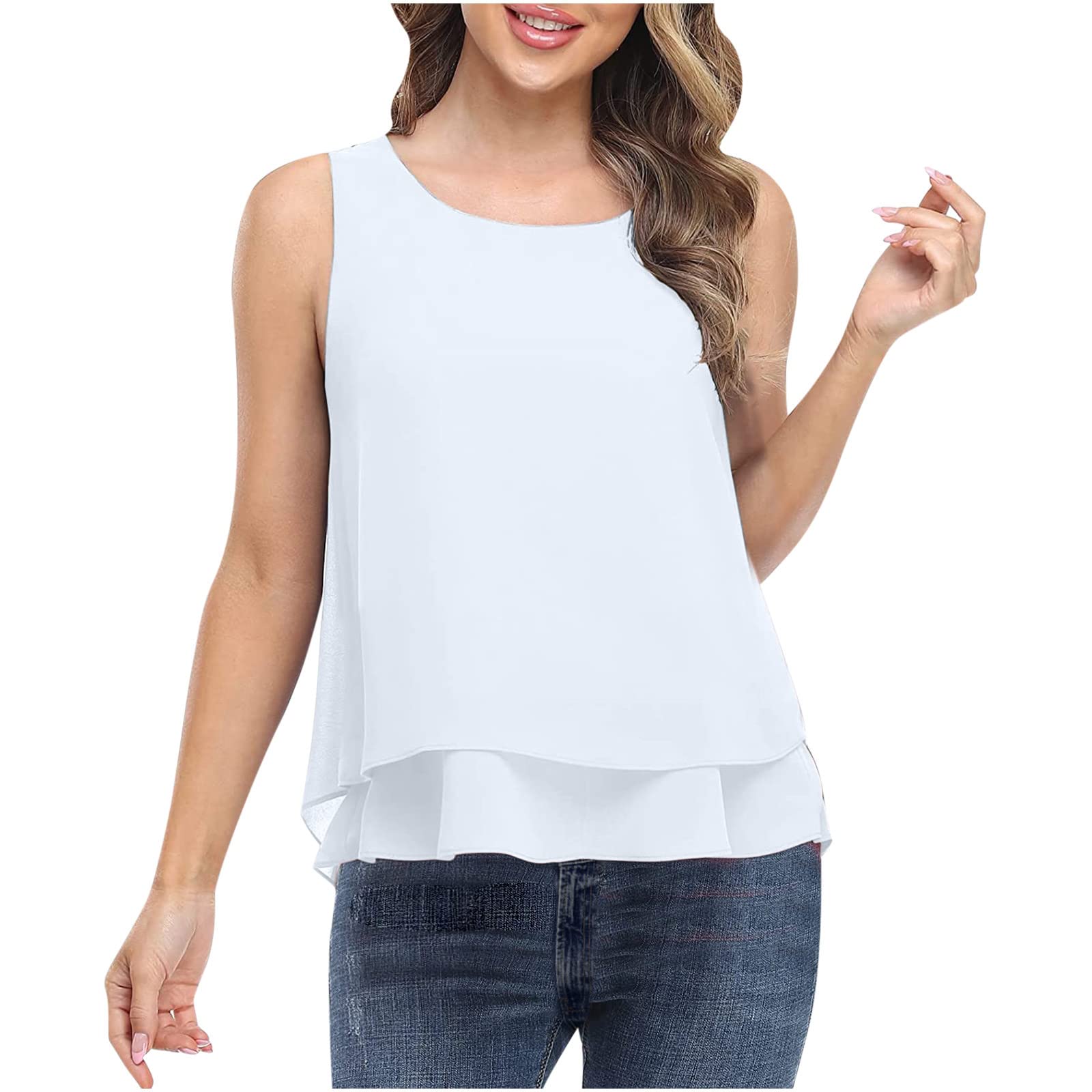 Women's Summer Tops - Casual Sleeveless Chiffon Blouse, Crewneck Pullover & Tank Top Shirts | Breathable Camisoles & Tees for Beach, Office & Daily Wear