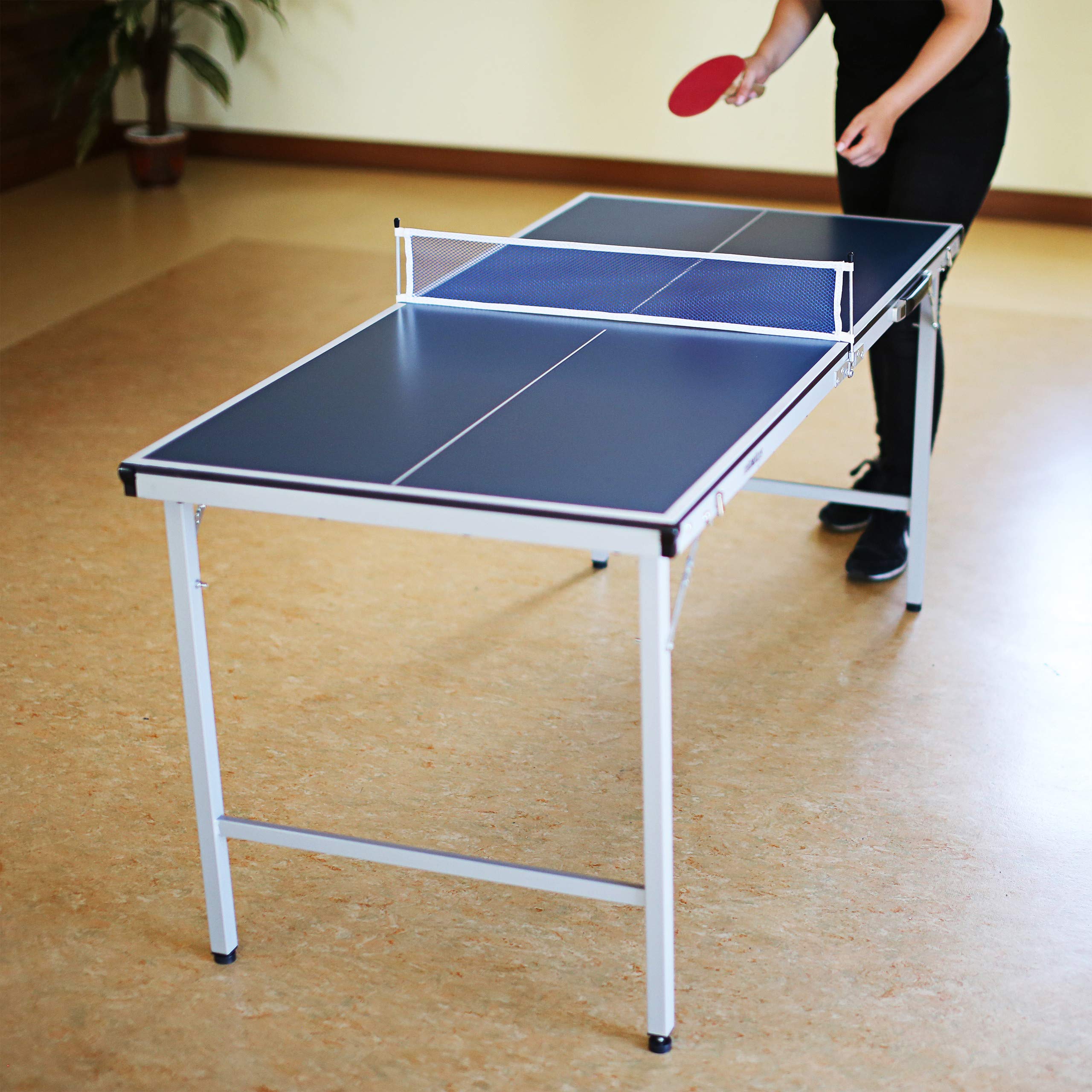 Premium Midi Ping Pong Table 150x67x71cm - Foldable Indoor/Outdoor Table Tennis Set with 2 Paddles & Balls - Perfect for Home, Office, Backyard & Game Room Fun
