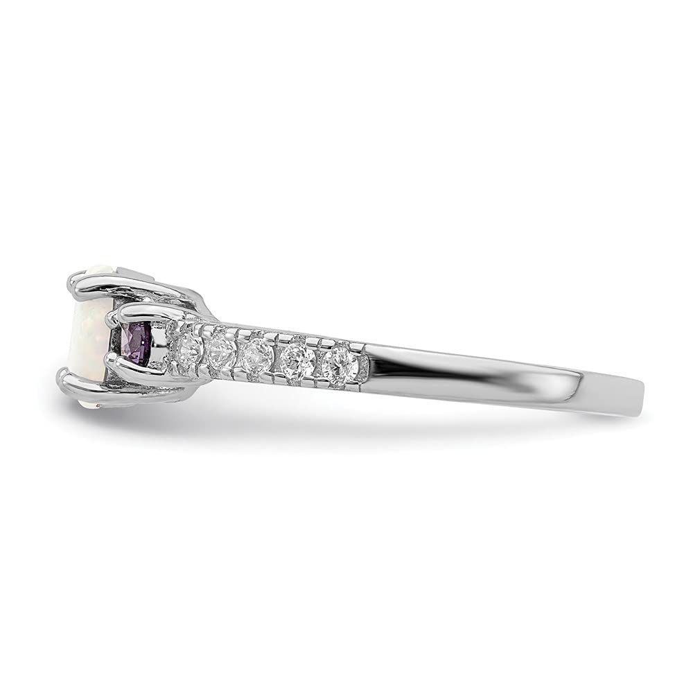 925 Sterling Silver Lab-Created Opal, Amethyst & Cubic Zirconia Ring for Women | Elegant Fine Jewelry Gift for Her | Perfect for Anniversaries, Birthdays & Special Occasions