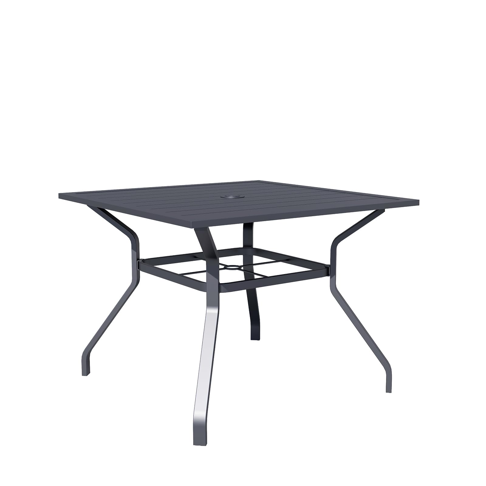 SOLAURA 37-Inch Outdoor Dining Table with Metal Frame - 4-Person Patio Table with Umbrella Hole, Weather-Resistant Black Slat Top for Indoor & Outdoor Use - Perfect for Backyard, Garden, Poolside & Balcony Dining