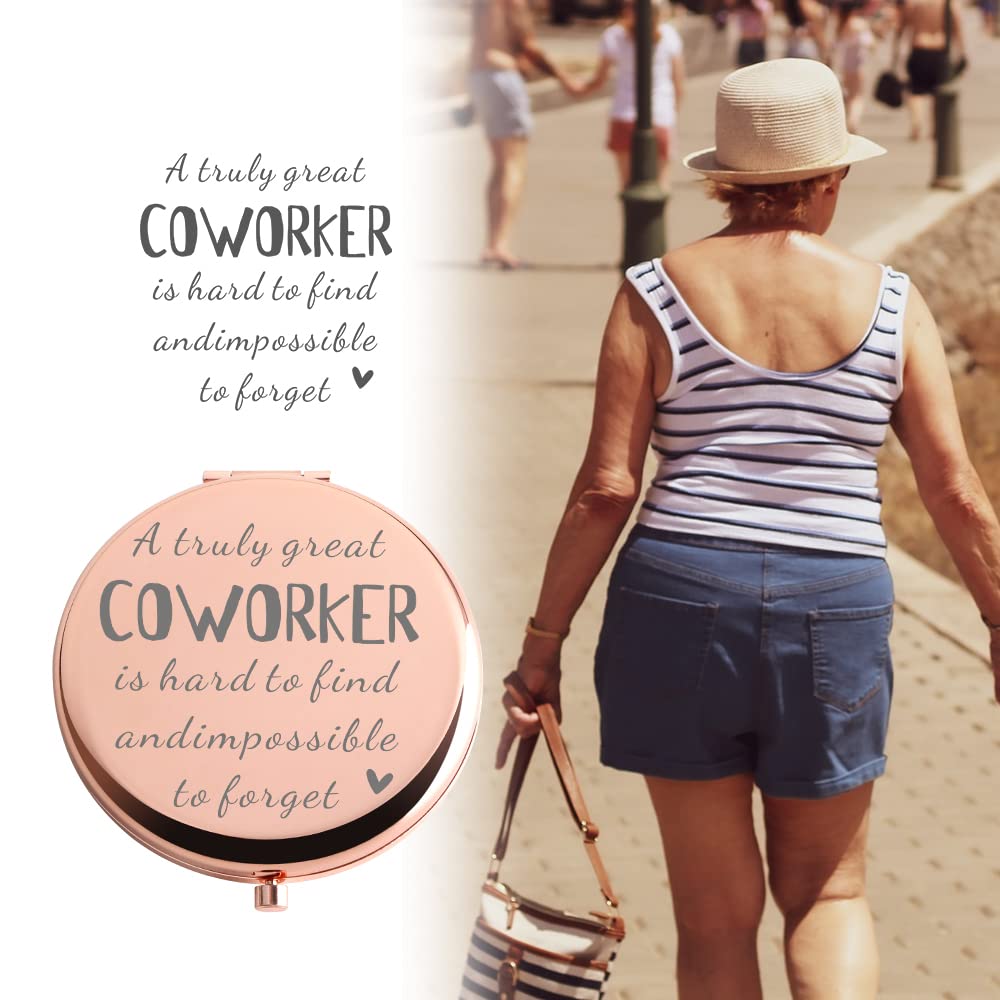 Rose Gold Compact Mirror - Unique Retirement Gift for Women | Personalized Coworker Appreciation Present for Birthday, Christmas | Truly Great Coworkers Are Hard to Find | Perfect for Office Farewells, Retirement Parties & Daily Touch-ups