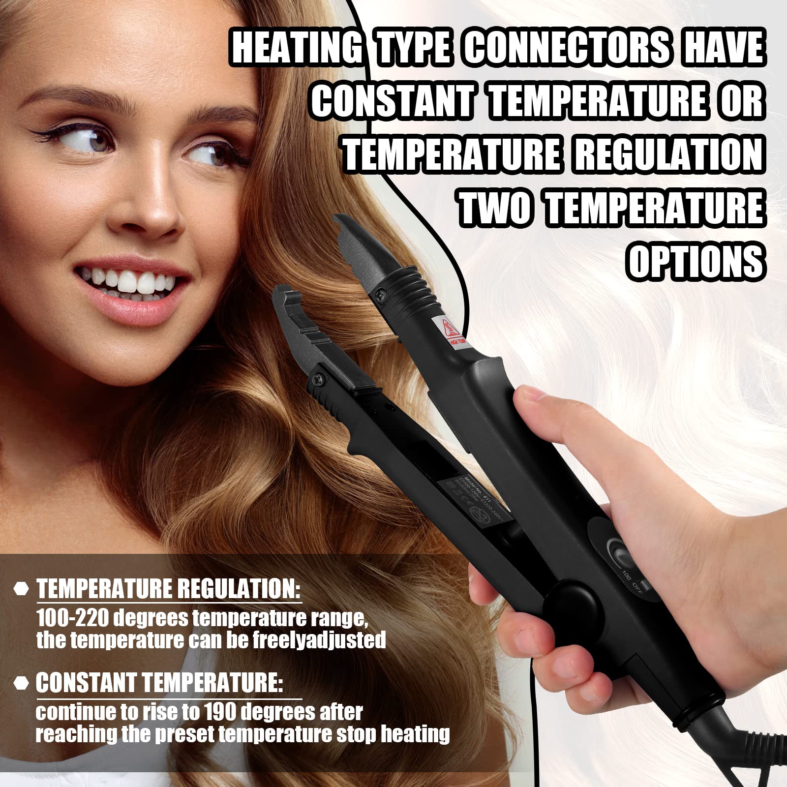 Professional Hair Extensions Fusion Heat Iron Connector Wand - US Plug - Includes 2 Bags Keratin Glue Granule Beads (A Head, Black) - Perfect for Salon Styling & DIY Hair Extensions at Home