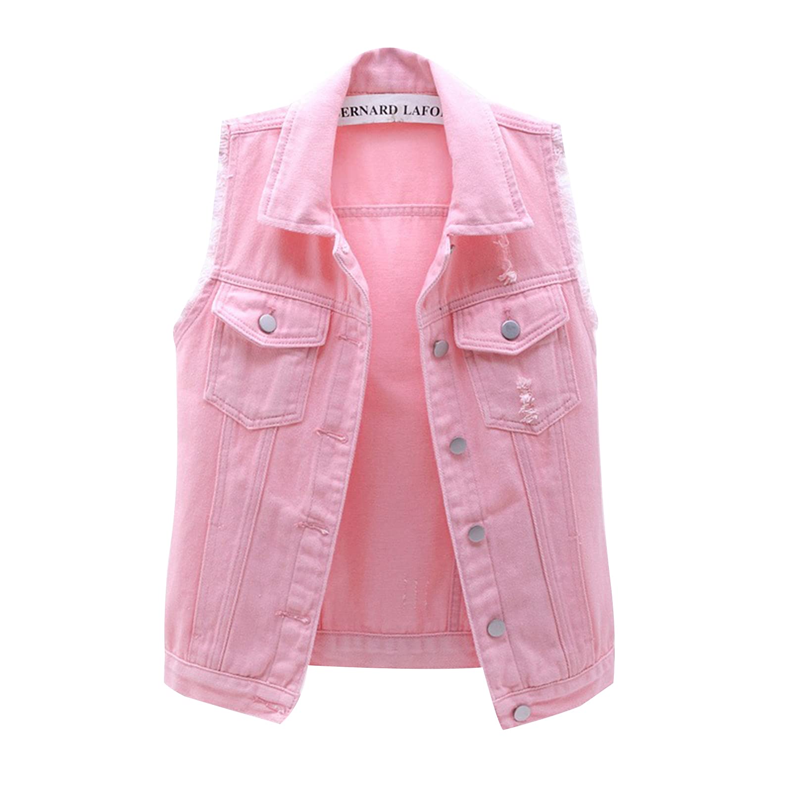 FOCUSNORM Women's Distressed Denim Vest - Ripped Crop Sleeveless Jacket with Flap Pockets | Casual Outfits, Streetwear, Spring & Summer Fashion
