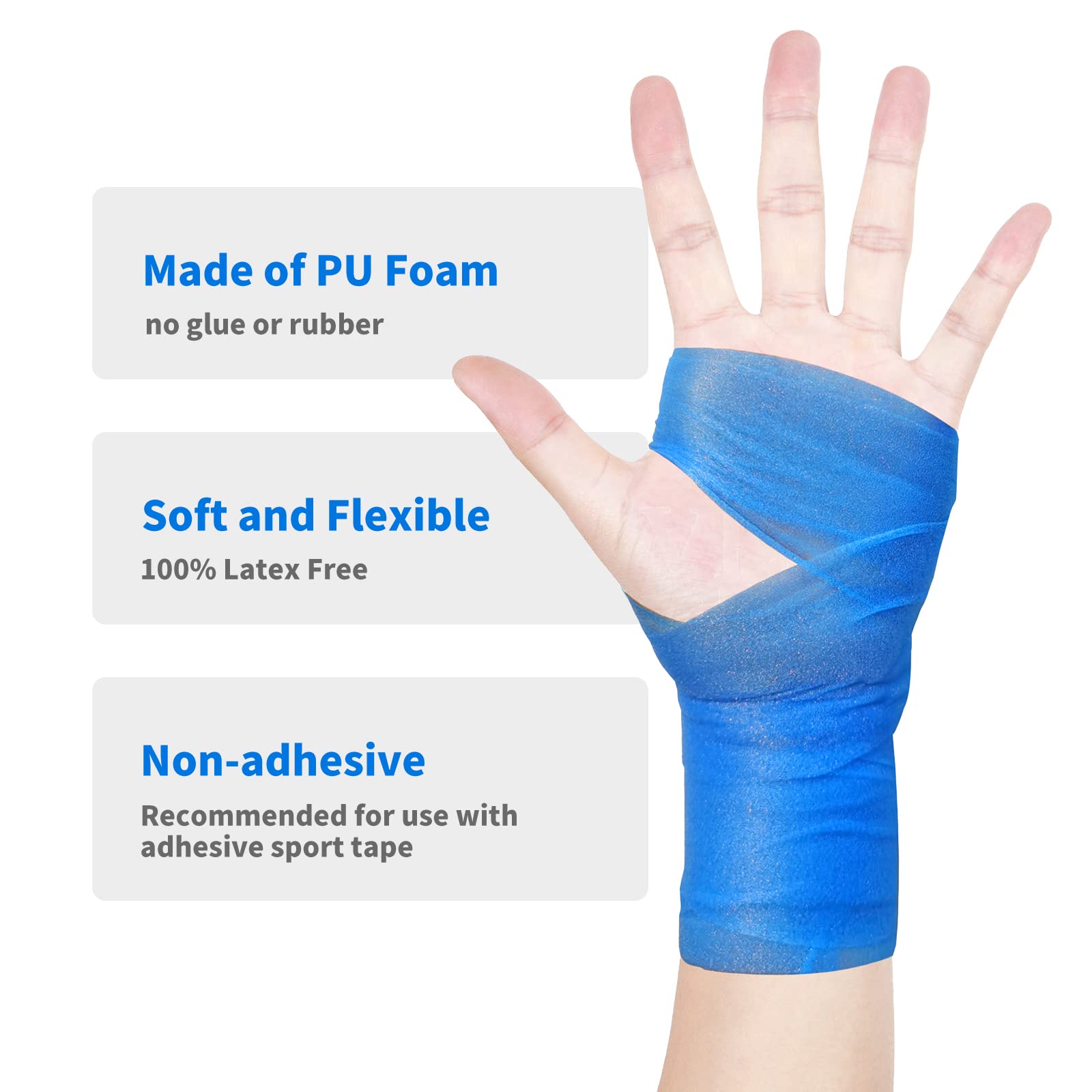 6 Rolls Pre Wrap Tape Athletic - Blue Prewrap Headbands for Hair & Foam Underwrap Sports Tape - Perfect for Volleyball, Basketball, Wrestling & Gym Workouts