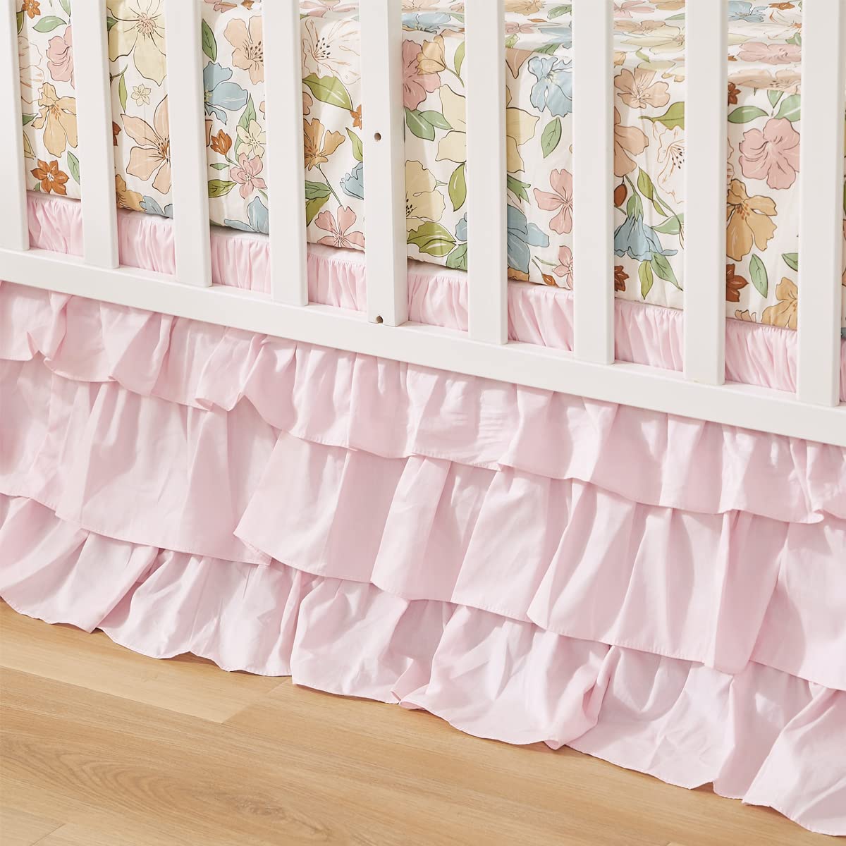 Brandream 3-Piece Floral Baby Crib Bedding Set for Girls - Soft Cotton Nursery Bedding with Enchanting Blossoms & Painterly Petals Design | Perfect for Newborn, Toddler Rooms & Baby Shower Gifts