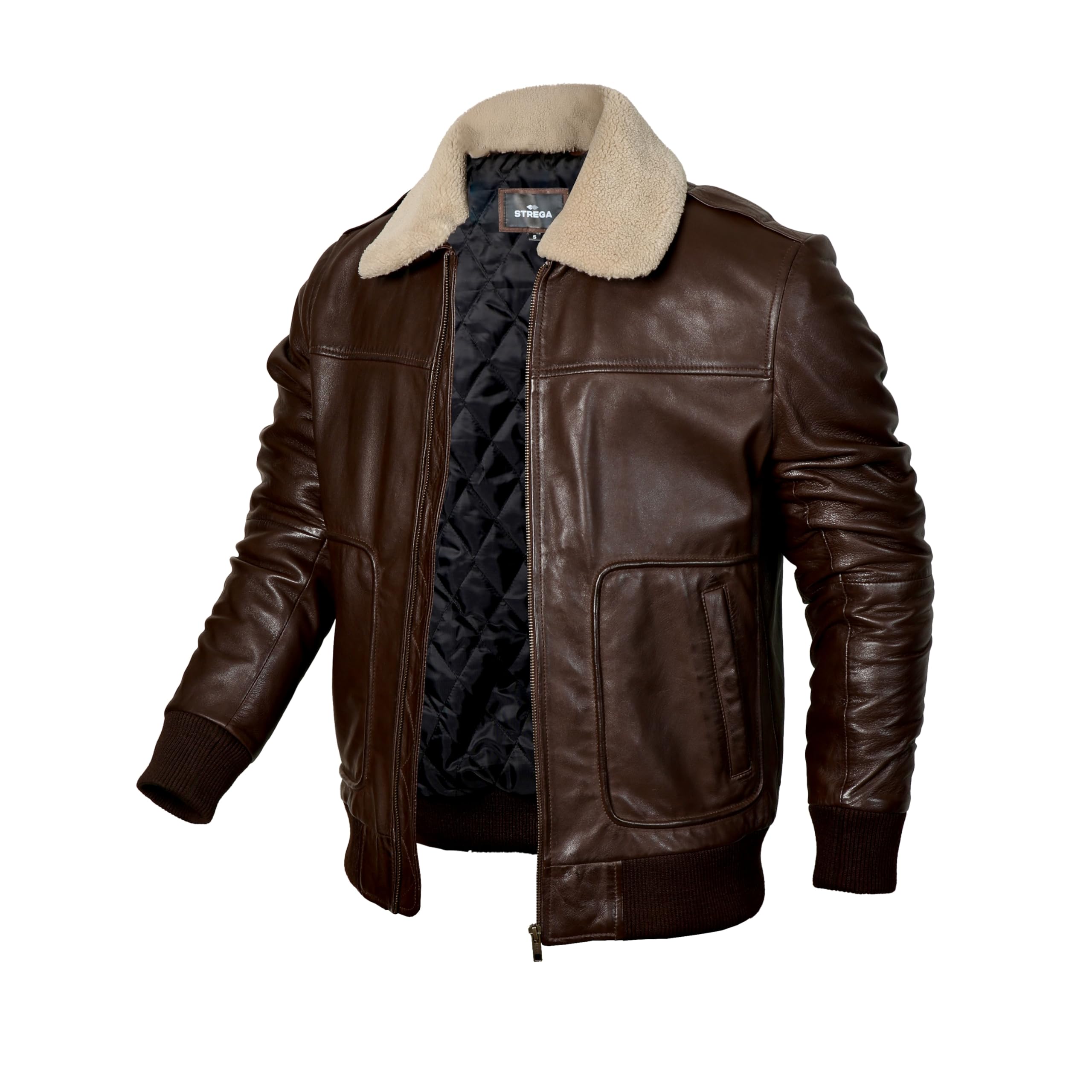 Genuine Lambskin Bomber Jacket for Men - Premium Brown Leather Jacket with Removable Sherpa Collar | Stylish Outerwear for Casual Wear, Motorcycle Riding & Winter Fashion
