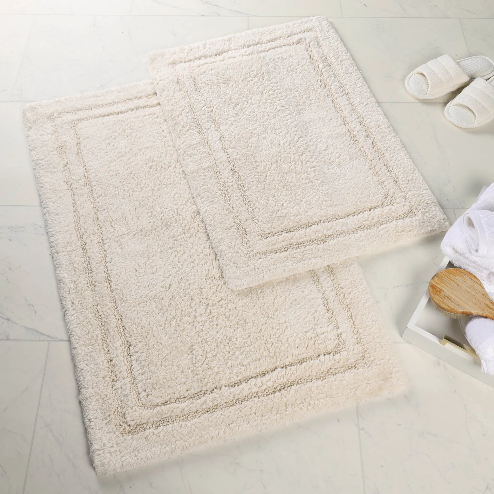 Non-Slip Cotton Bathroom Rug Set - 2 Piece Washable Absorbent Bath Mat with Anti-Skid Backing for Bathroom, Shower & Vanity Area