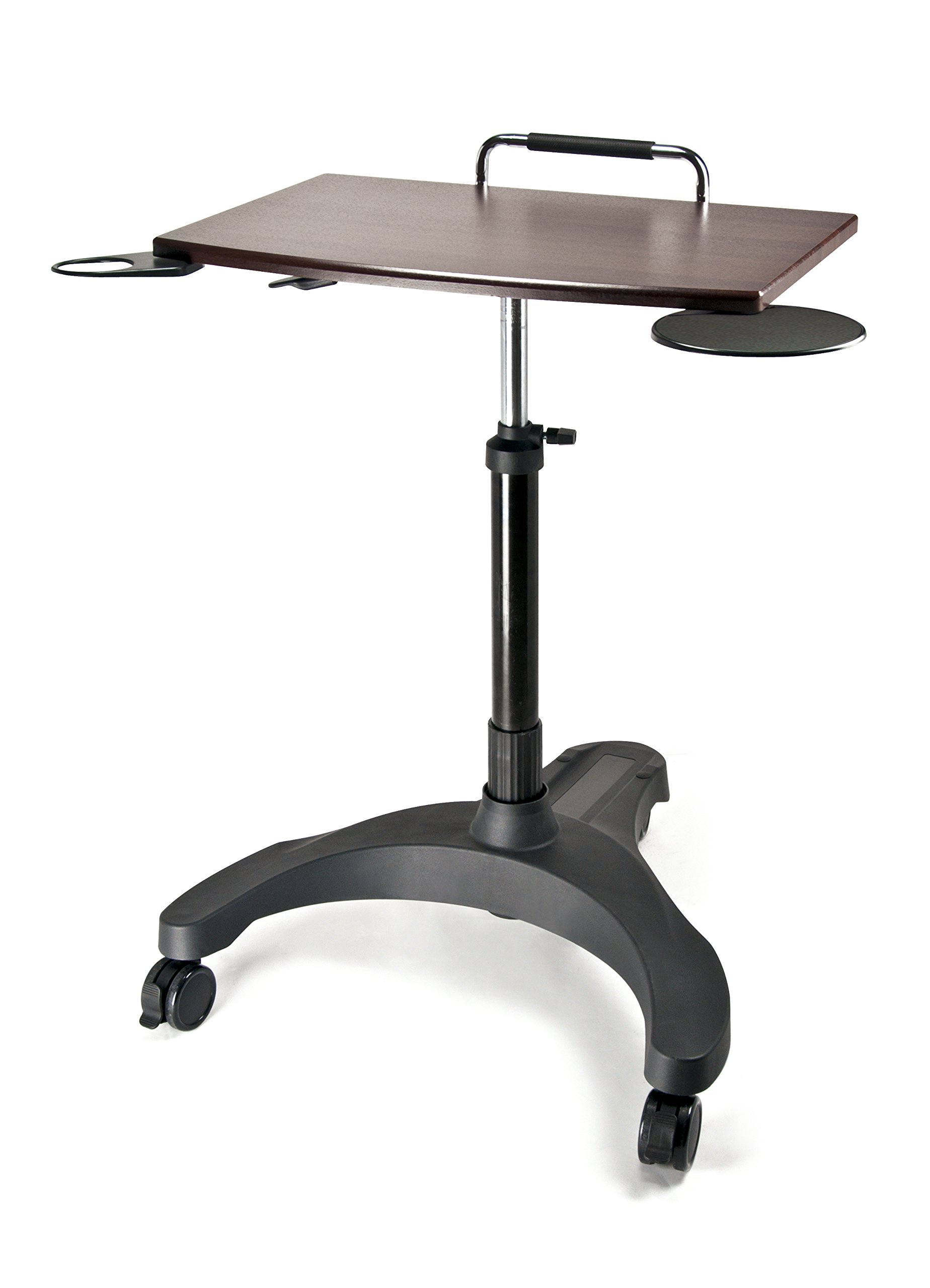 Aidata PD-1010 Adjustable Height Sit Stand Mobile Laptop Workstation with Walnut MDF Desktop - Ergonomic Rolling Computer Cart for Office & Home Workspace