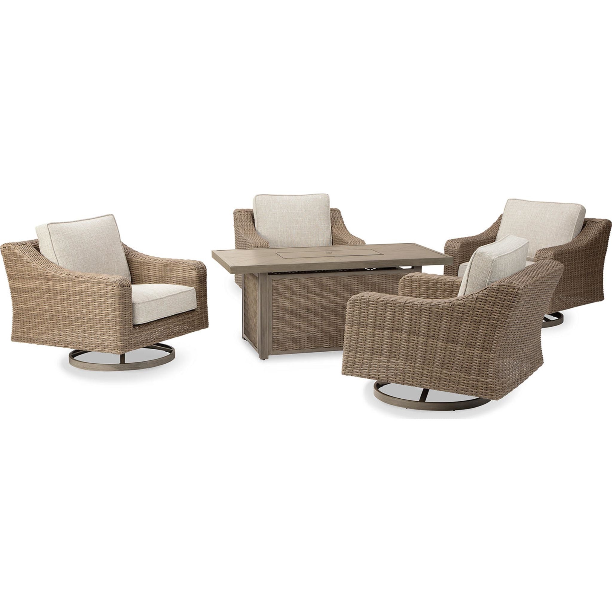 Beachcroft 5-Piece Outdoor Patio Furniture Set - Water-Resistant Beige Wicker Sofa Sectional with Cushions for Backyard, Poolside & Garden Relaxation