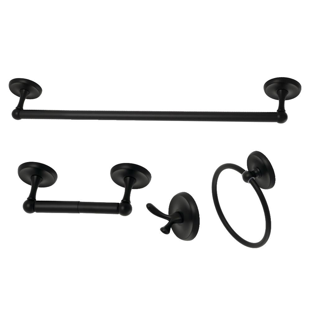 Kingston Brass Victorian 4-Piece Bathroom Accessory Set - Chrome Finish Towel Bar, Robe Hook, Toilet Paper Holder & Glass Shelf - Elegant Vintage Bathroom Decor for Home & Hotel Use
