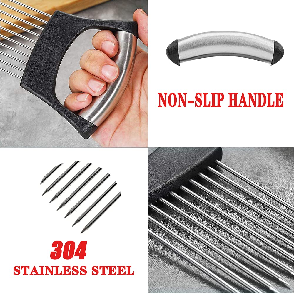 Stainless Steel Onion & Tomato Slicer - Food Chopper & Vegetable Holder - Kitchen Cutting Gadget for Easy Meal Prep & Cooking Accessories - Perfect for Salads, Sandwiches, and Home Cooking