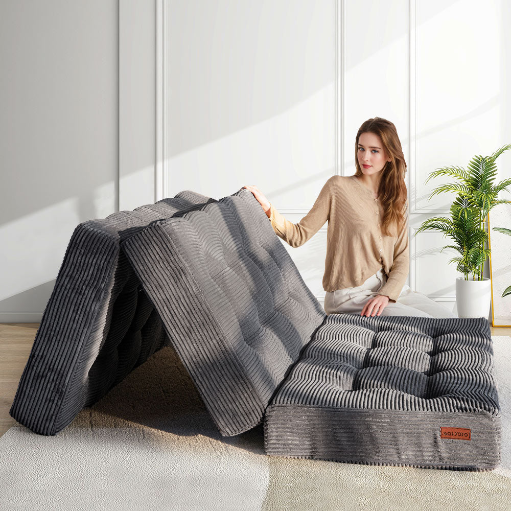 MAXYOYO 6 Inch Tri Fold Mattress - Tufted Full Foam Folding Bed with Durable Corded Fabric in Dark Grey | Perfect for Guest Beds, Camping & Small Spaces