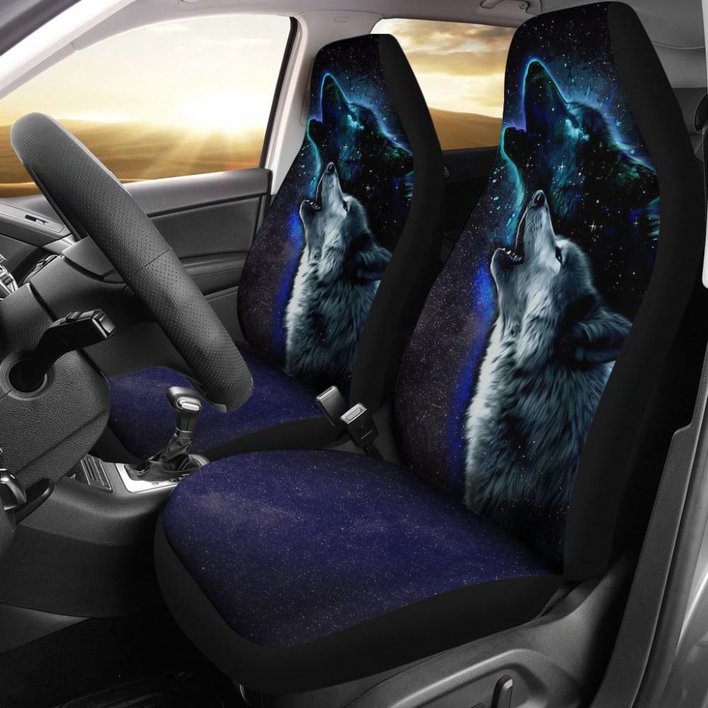 Galaxy Wolf & Star Car Seat Covers - Universal Fit for Cars, Trucks & SUVs - Unique Space-Themed Design - Perfect for Road Trips & Stargazing Adventures