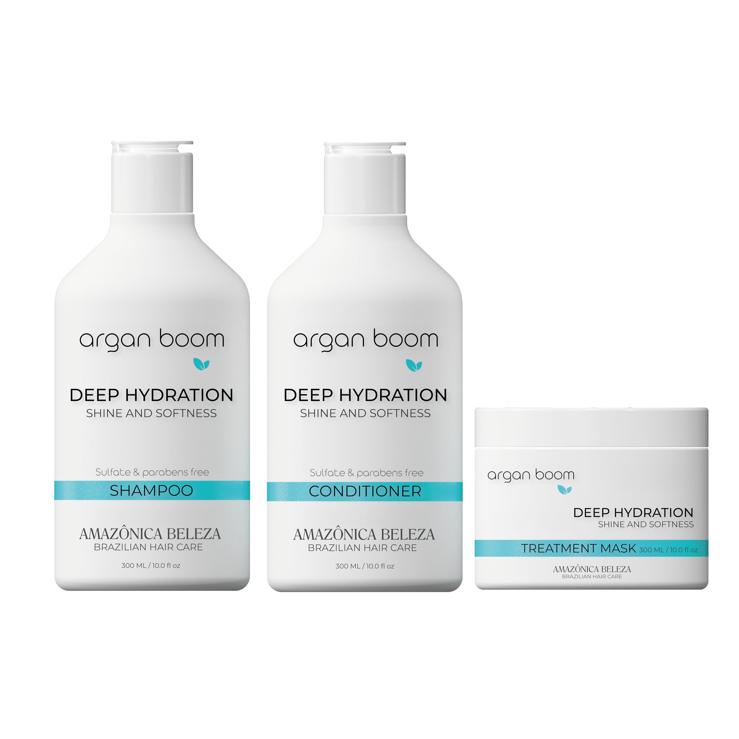 AMAZONICA BELEZA Argan Oil & Vitamin E Hair Care Set - Hydrating Shampoo, Conditioner & Hair Mask for Dry, Damaged Hair - Intense Moisture & Repair Treatment (10 Oz Each) - Perfect for Daily Hair Care & Salon-Quality Results at Home