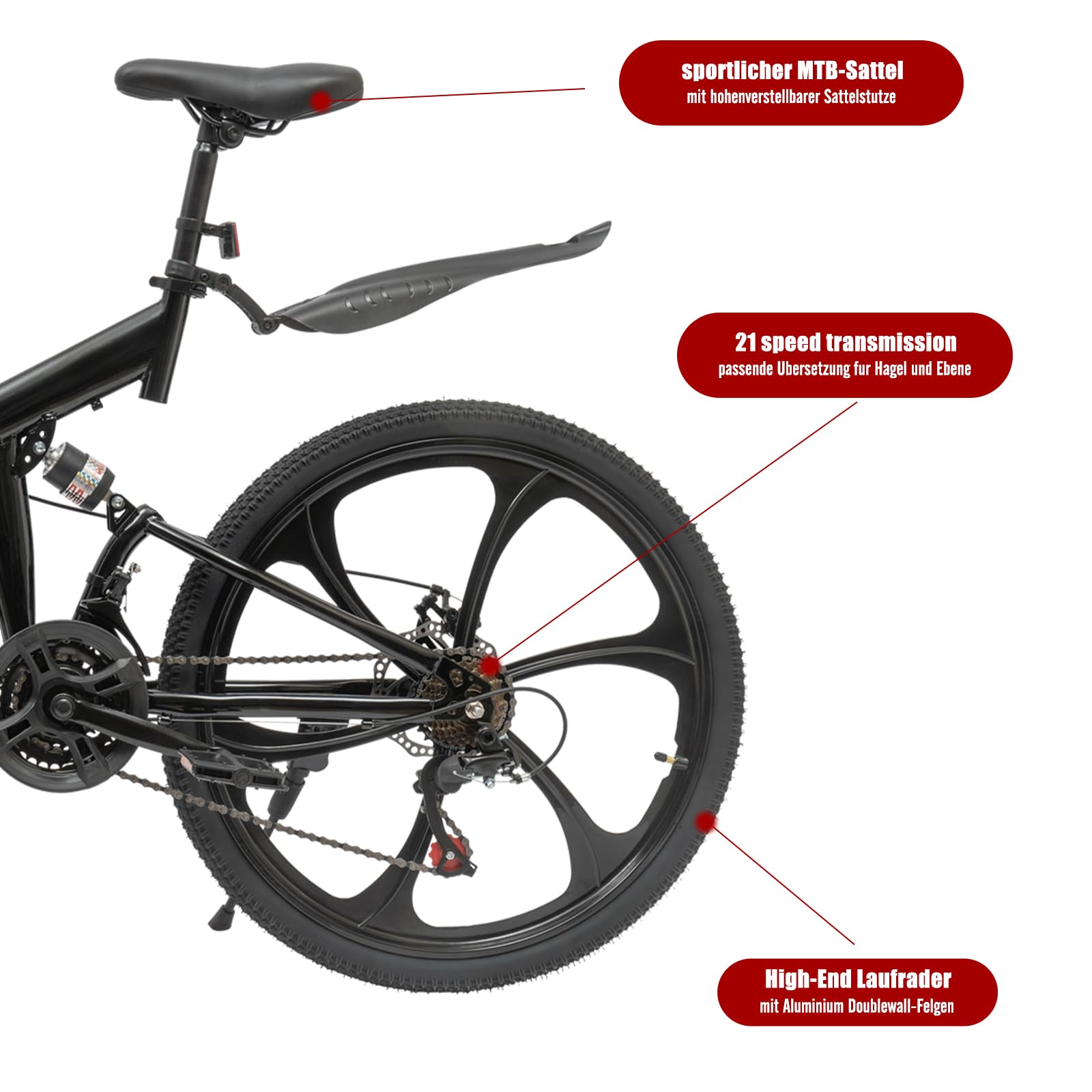 26In Folding Mountain Bike - 21 Speed Upgraded Foldable Bicycle with 6 Blade Flywheel, Carbon Steel Frame for Men & Women (Black) | Perfect for Commuting, Travel & Outdoor Adventures | US Stock