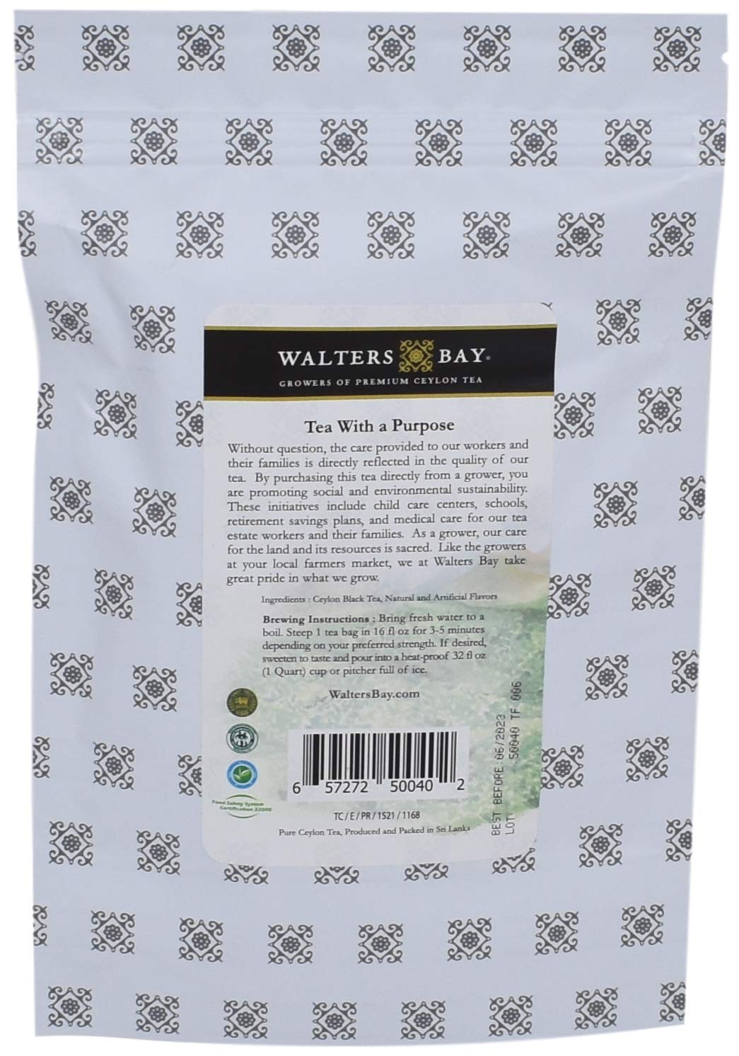Walters Bay Raspberry Iced Tea - 12 Count Quart-Sized Tea Bags | Ceylon Black Tea Unsweetened | 100% Hand Plucked | Tart Raspberry Flavor | Premium Sri Lankan Tea | Perfect for Summer Refreshment, Afternoon Tea & Healthy Beverage Choices