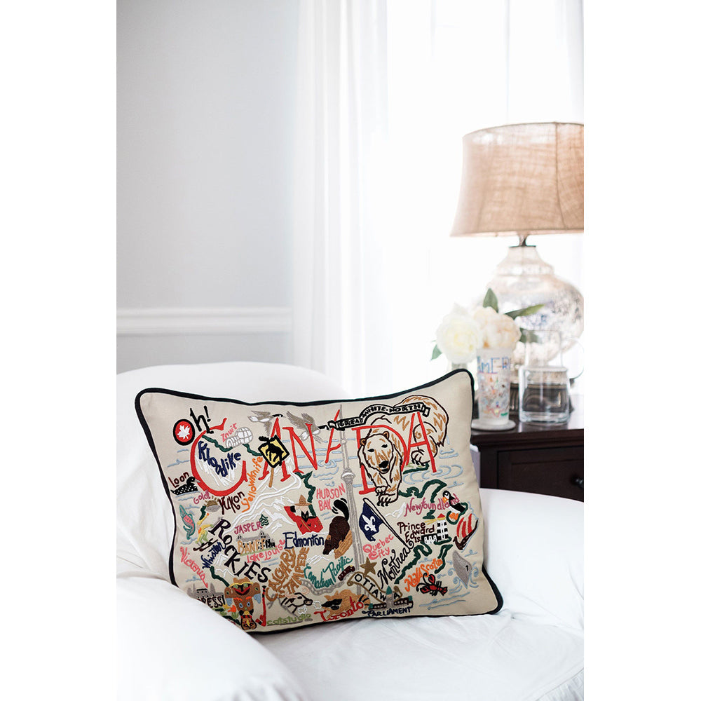 Hand Embroidered Decorative Throw Pillow Covers - Canadian Folk Art Design for Sofa, Bed & Home Decor