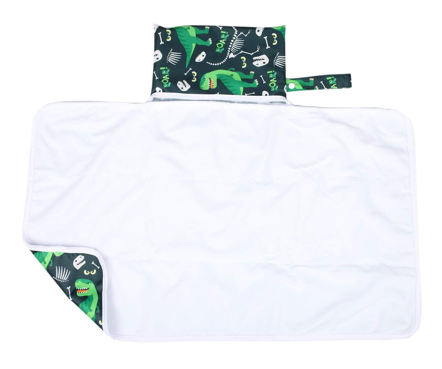 Portable Waterproof Baby Diaper Changing Mat Pad - Compact Travel-Friendly for On-the-Go Parents (Green Dinosaur Design) | Perfect for Nursery, Travel, Daycare & Outdoor Use