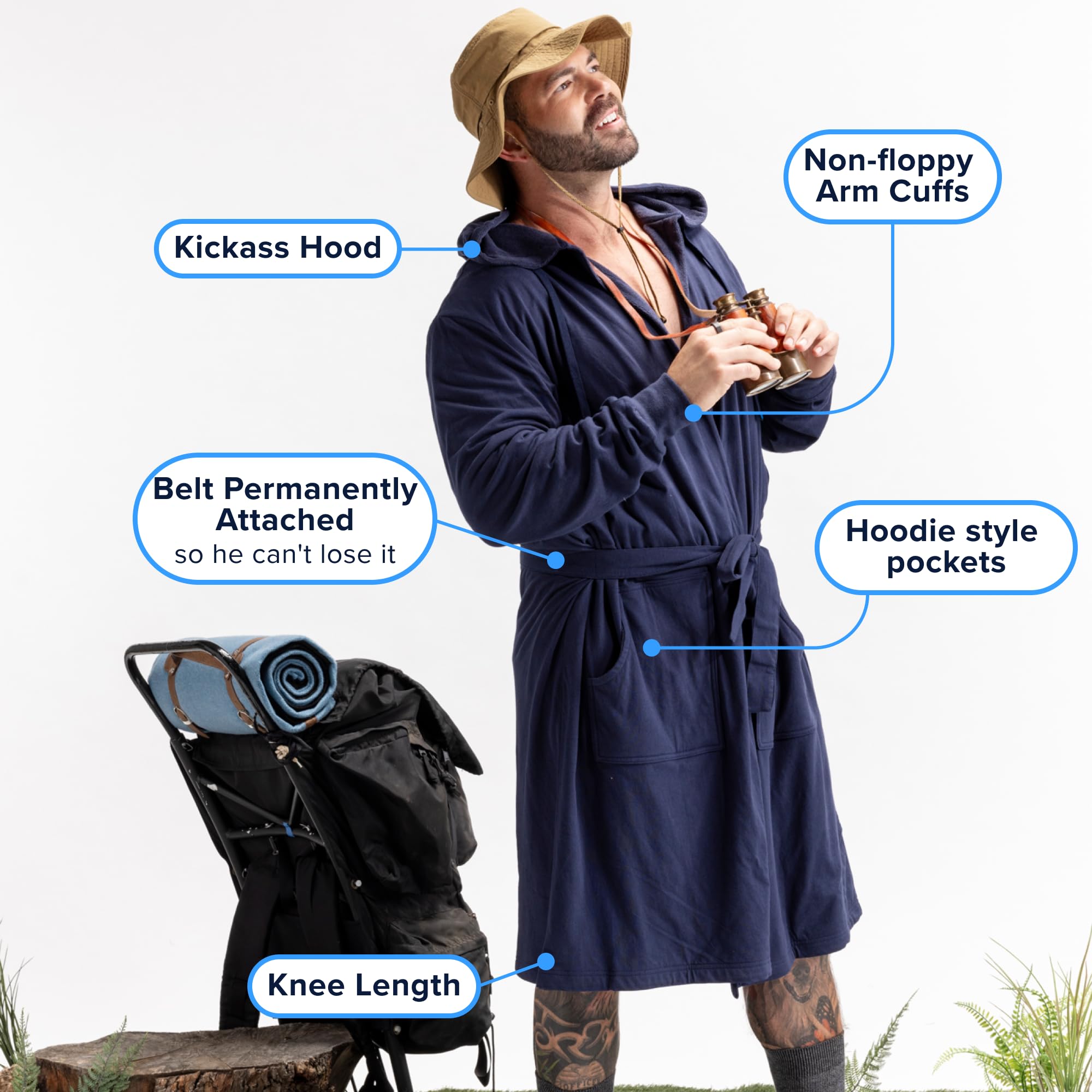 DudeRobe Men's Hooded Bathrobe with Pockets - Soft & Absorbent Cotton Robe for After Shower, Spa, Lounging at Home | Shark Tank Featured Product
