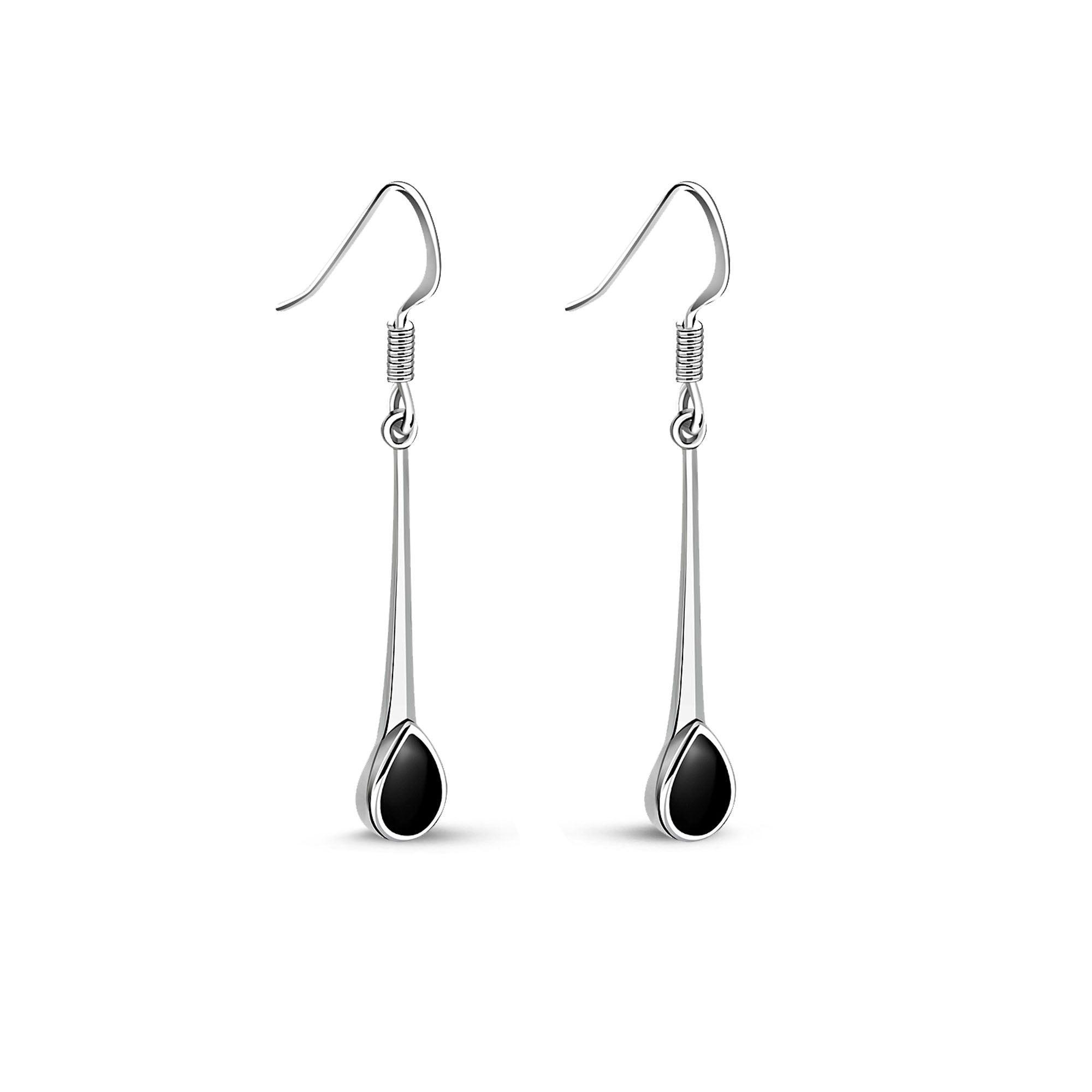 Whitby Jet Teardrop Sterling Silver Long Drop Earrings – Elegant Gothic Jewelry for Women, Perfect for Weddings, Parties & Evening Events