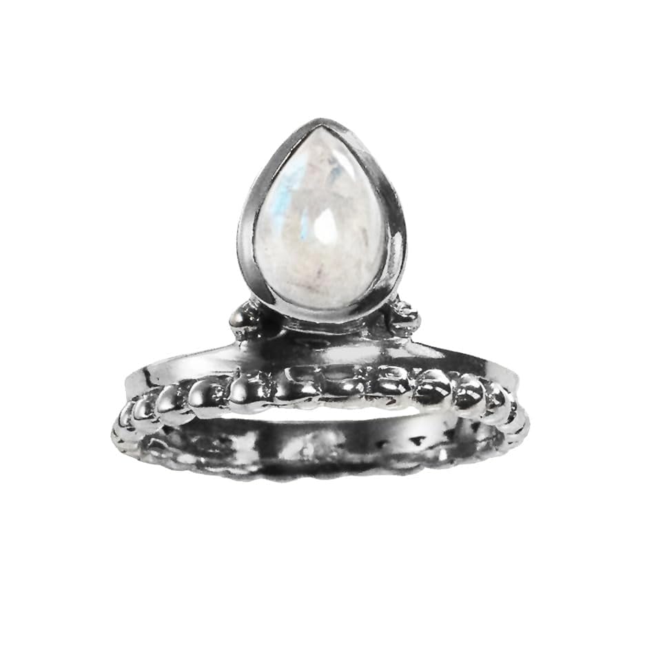 Rainbow Moonstone Sterling Silver Tiara Ring - Genuine Pear Cut June Birthstone in Solid 925 Silver - Elegant Moonstone Jewelry for Women - Perfect Gift for Birthday, Anniversary & Special Occasions - Comes with Gift Box Packaging (Size 7)