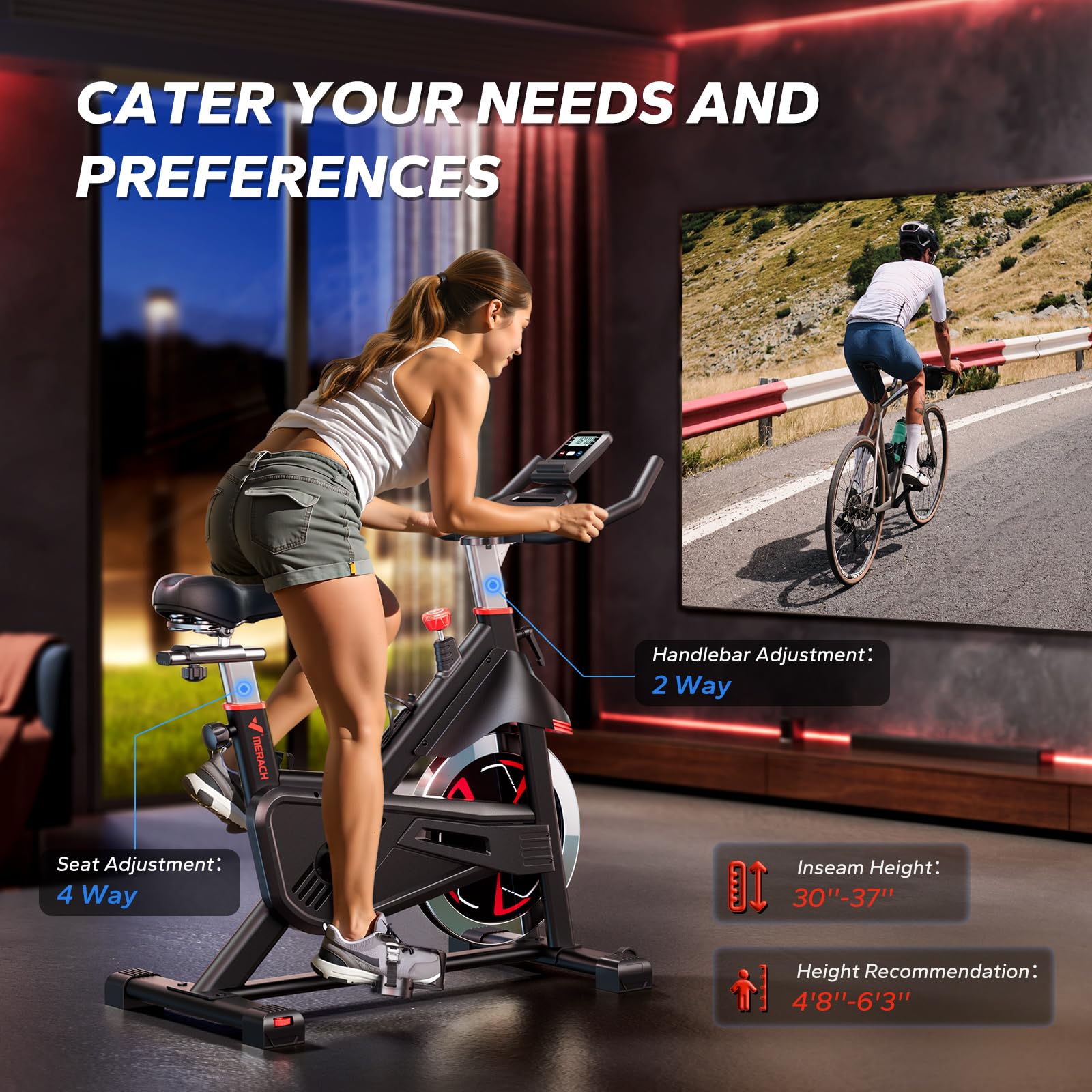 MERACH Magnetic Exercise Bike for Home Gym - 350 lbs Weight Capacity, 40 lbs Flywheel, Bluetooth Connectivity with Self-Developed Fitness App - Perfect for Indoor Cycling, Cardio Workouts & Full-Body Training