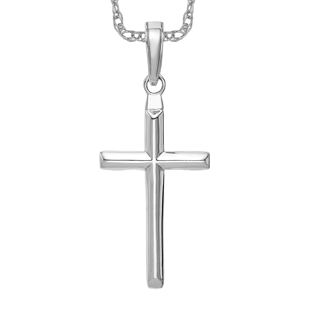 14K Solid White Gold Reversible Latin Cross Necklace - Mexican Holy Cross Pendant with Jesus Christ Charm | Religious Jewelry for Women & Men | Perfect for Baptism, First Communion, Confirmation & Daily Wear