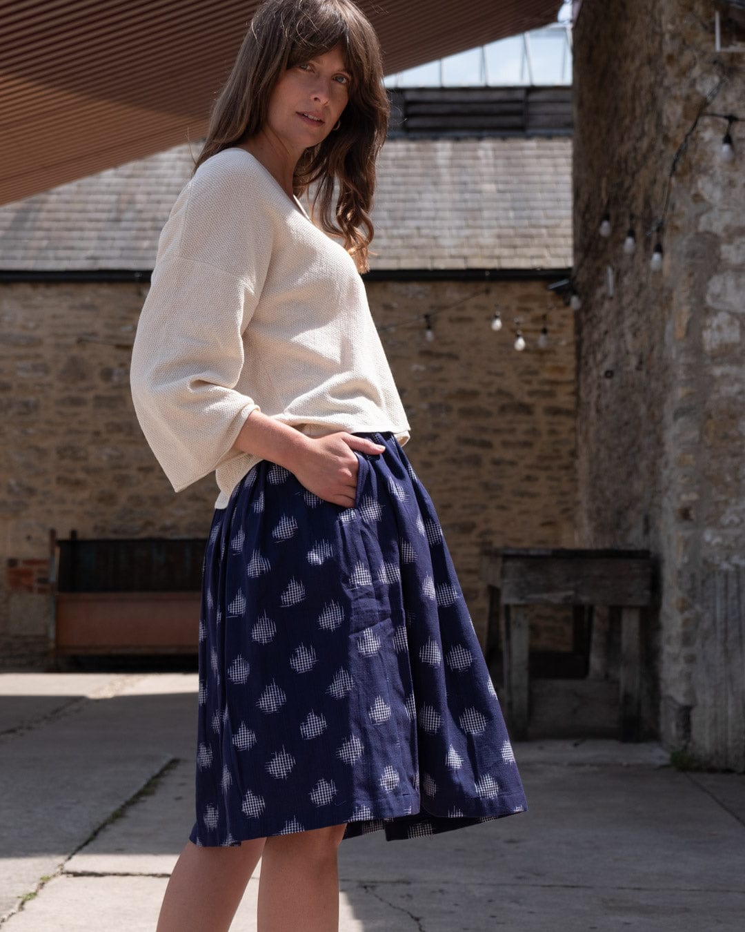 Jordan Women's Cotton Casual Skirt | Indigo Dot Print | Comfortable Summer Skirt for Women | Perfect for Beach, Vacation & Everyday Wear