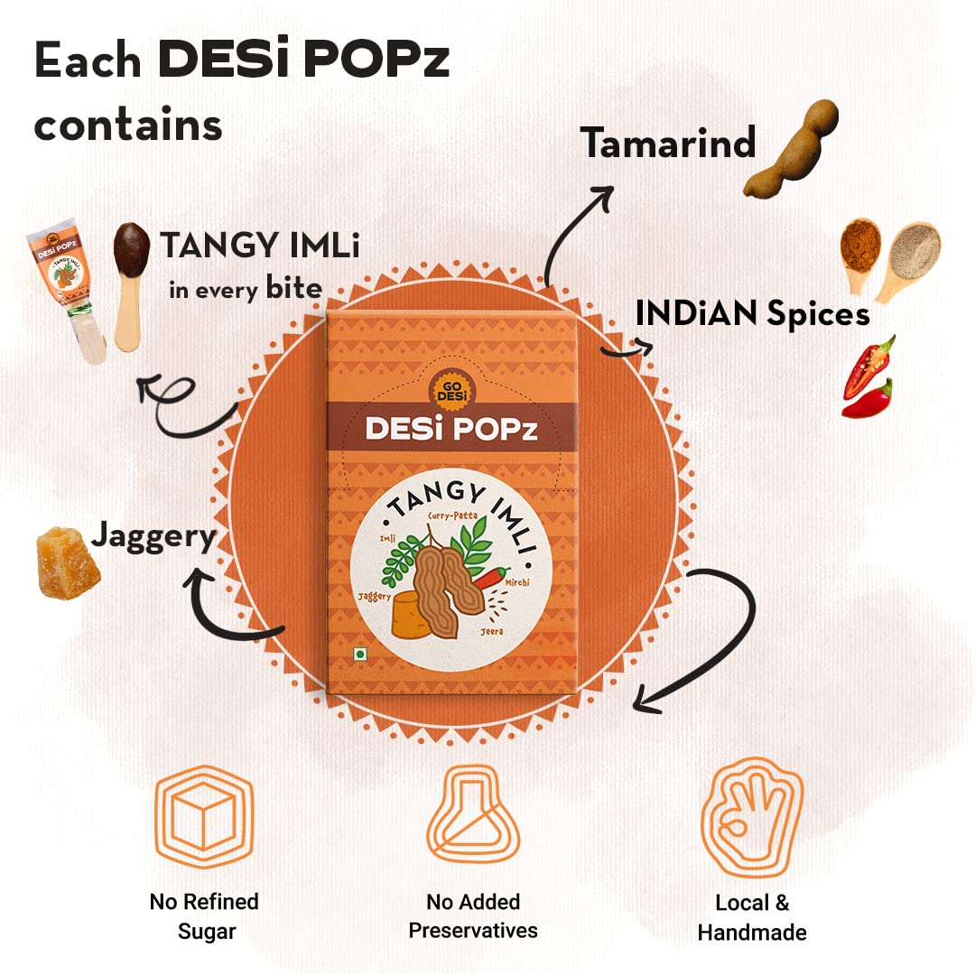 GO DESi Popz Imli Pop - 40 Pieces Tamarind & Jaggery Candy Lollipops (320g) | Tangy Digestive Treat | Perfect for Parties, Snacking & Digestive Aid