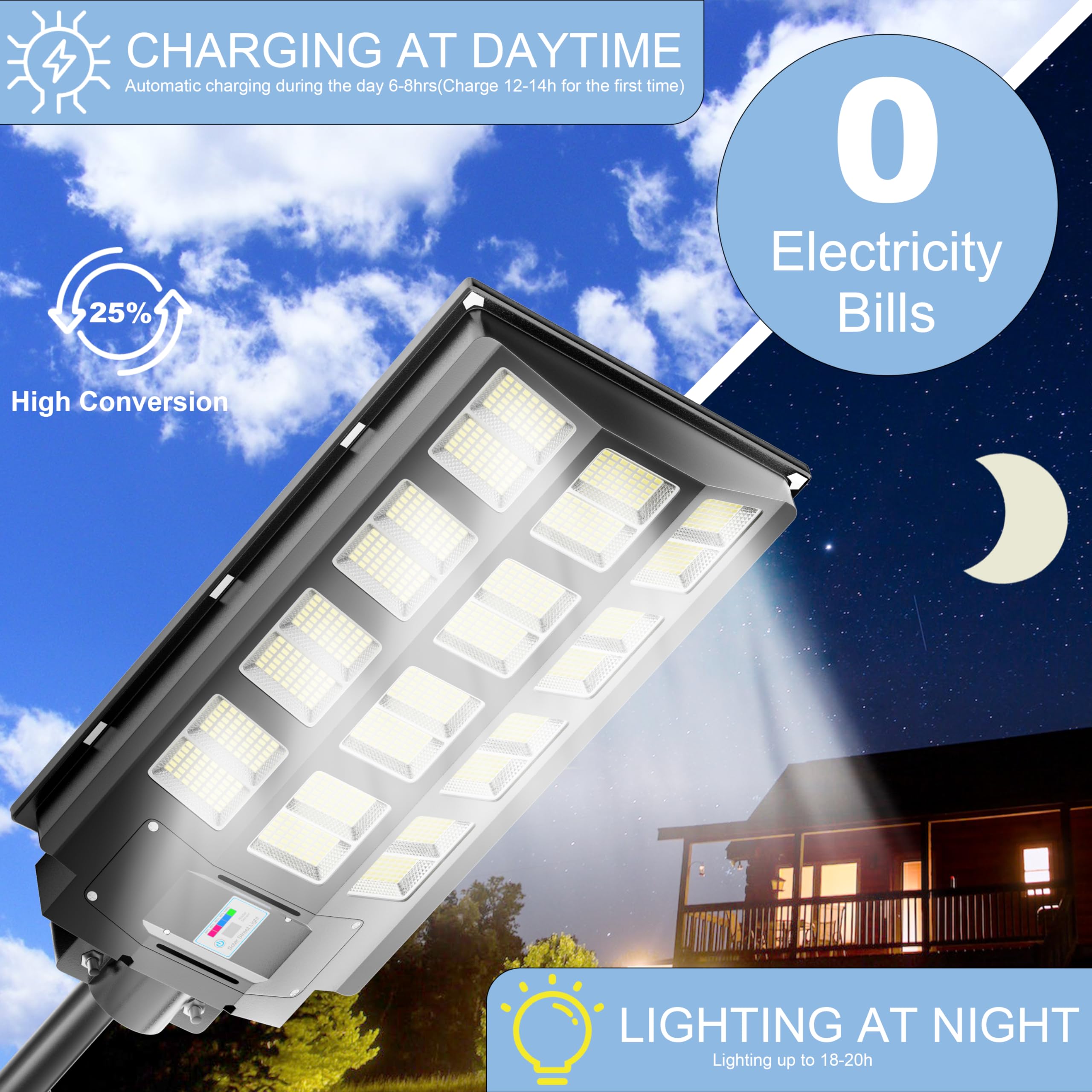 3-Pack 8000W Solar Street Lights - 360,000LM Dusk to Dawn Outdoor Lighting, IP67 Waterproof Solar Parking Lot Lights with Motion Sensor & Wide Angle - Perfect for Yards, Roads, Driveways, and Pathways