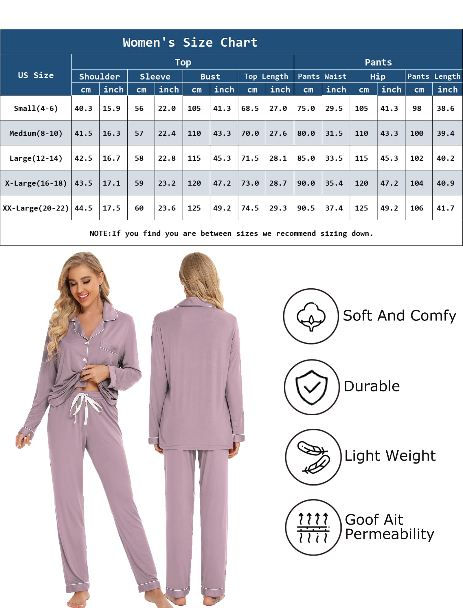 Leikar Women's Soft Button Up Pajama Set - Long Sleeve Shirt & Lounge Pants | Cozy Sleepwear for Nighttime & Relaxing at Home